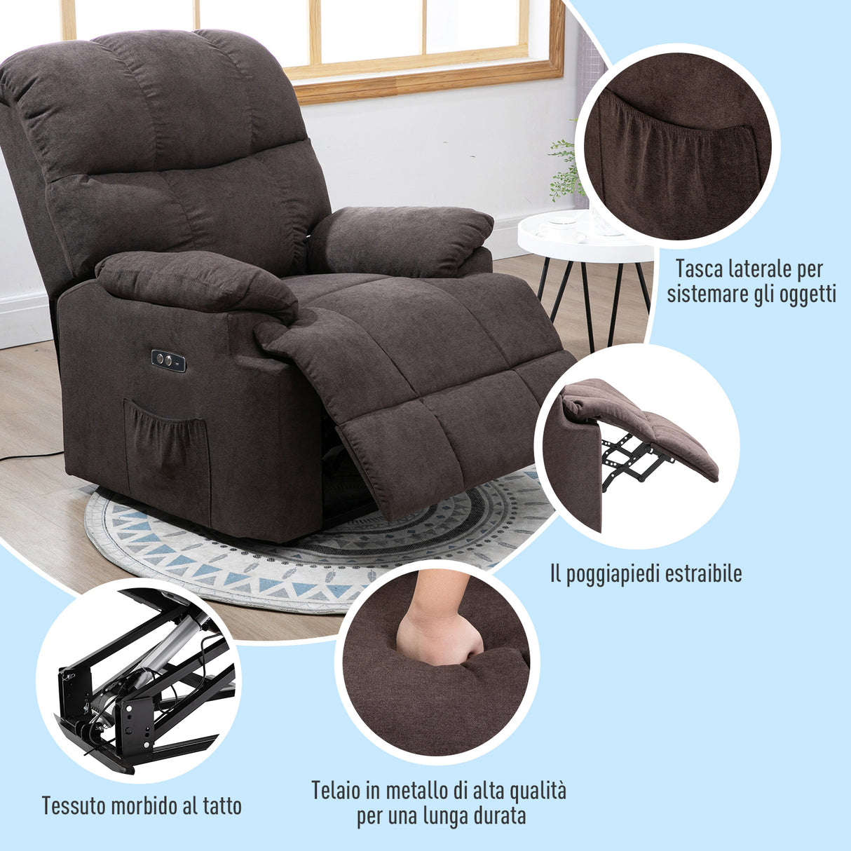 easycomfort easycomfort poltrona relax elettrica reclinabile con alzata assistita marrone 80x97x104cm