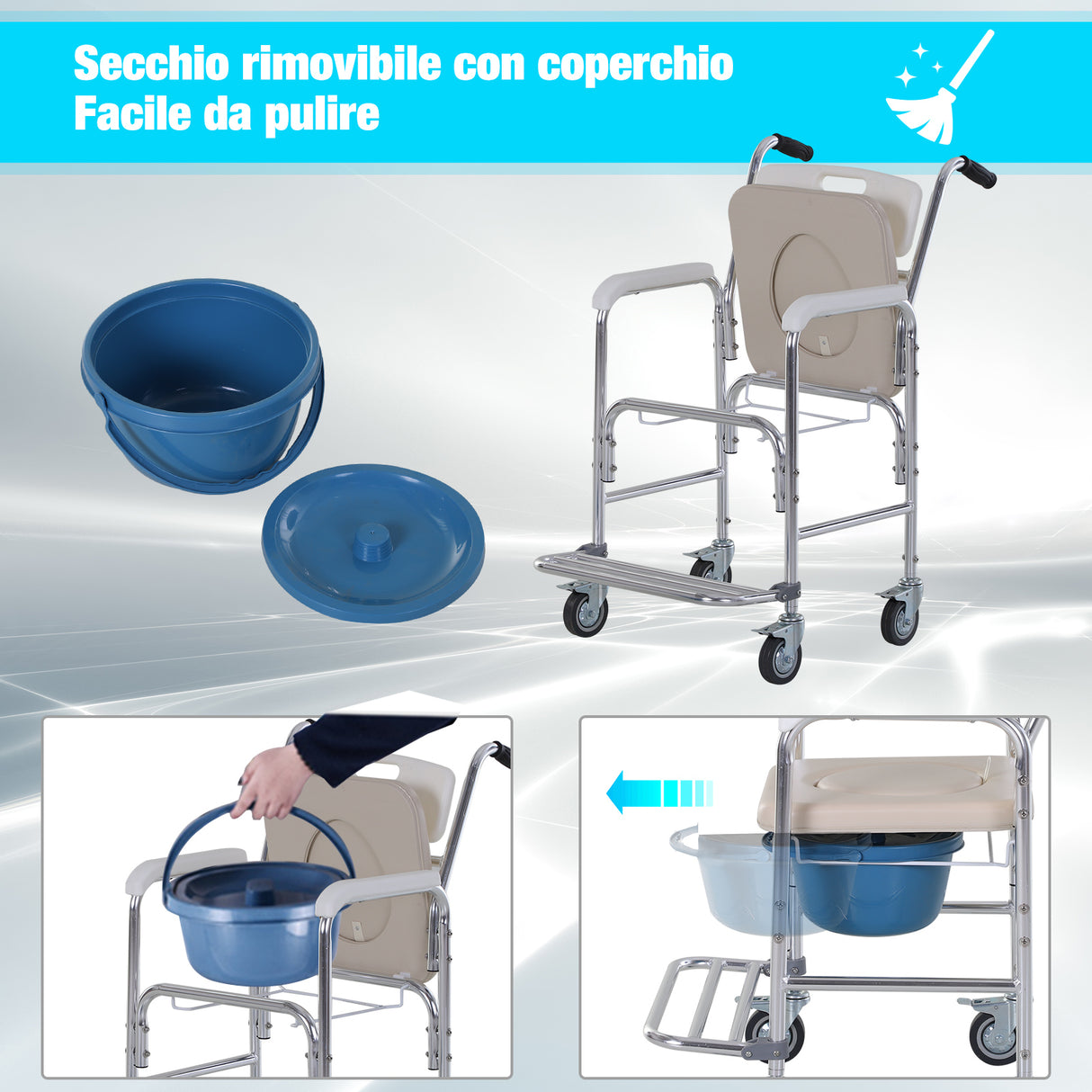 easycomfort easycomfort sedia a rotelle comoda impermeabile con wc vaso rimovibile per anzianidisabili ean 8054144133058