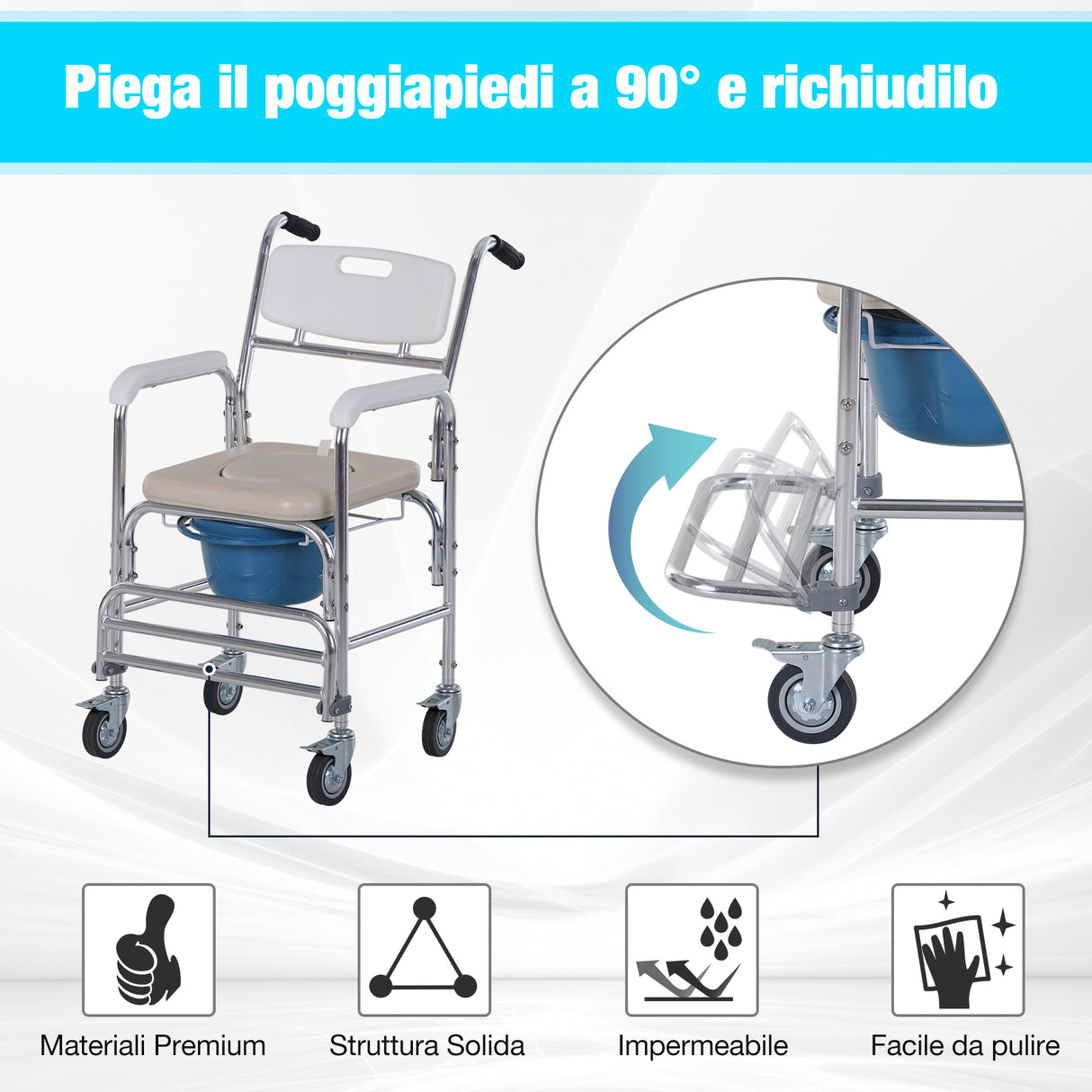 easycomfort easycomfort sedia a rotelle comoda impermeabile con wc vaso rimovibile per anzianidisabili ean 8054144133058