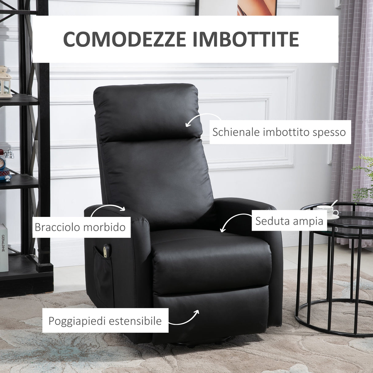 easycomfort easycomfort poltrona alzapersona elettrica con motore telecomando e schienale reclinabile in similpelle nera ean 8054144135540
