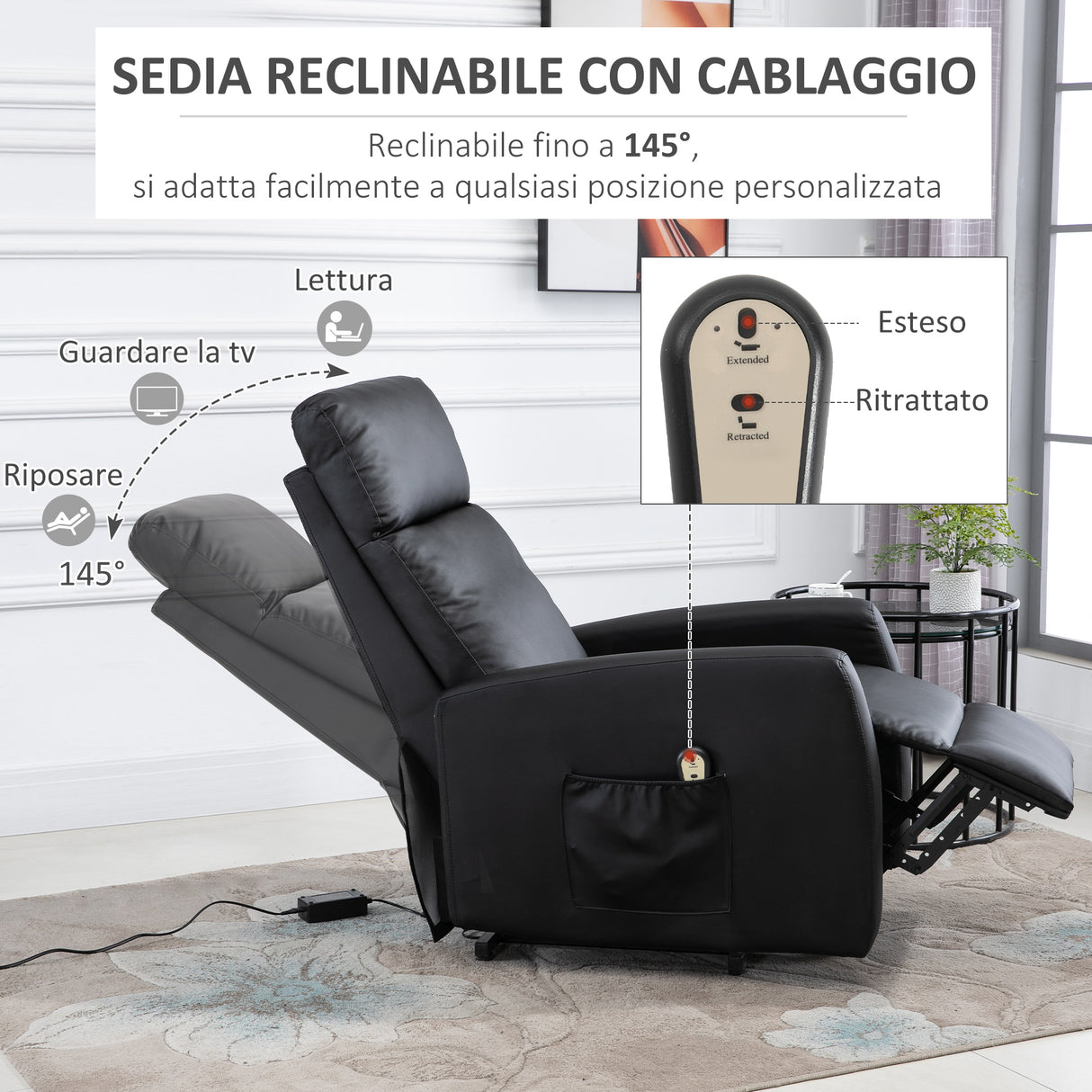 easycomfort easycomfort poltrona alzapersona elettrica con motore telecomando e schienale reclinabile in similpelle nera ean 8054144135540