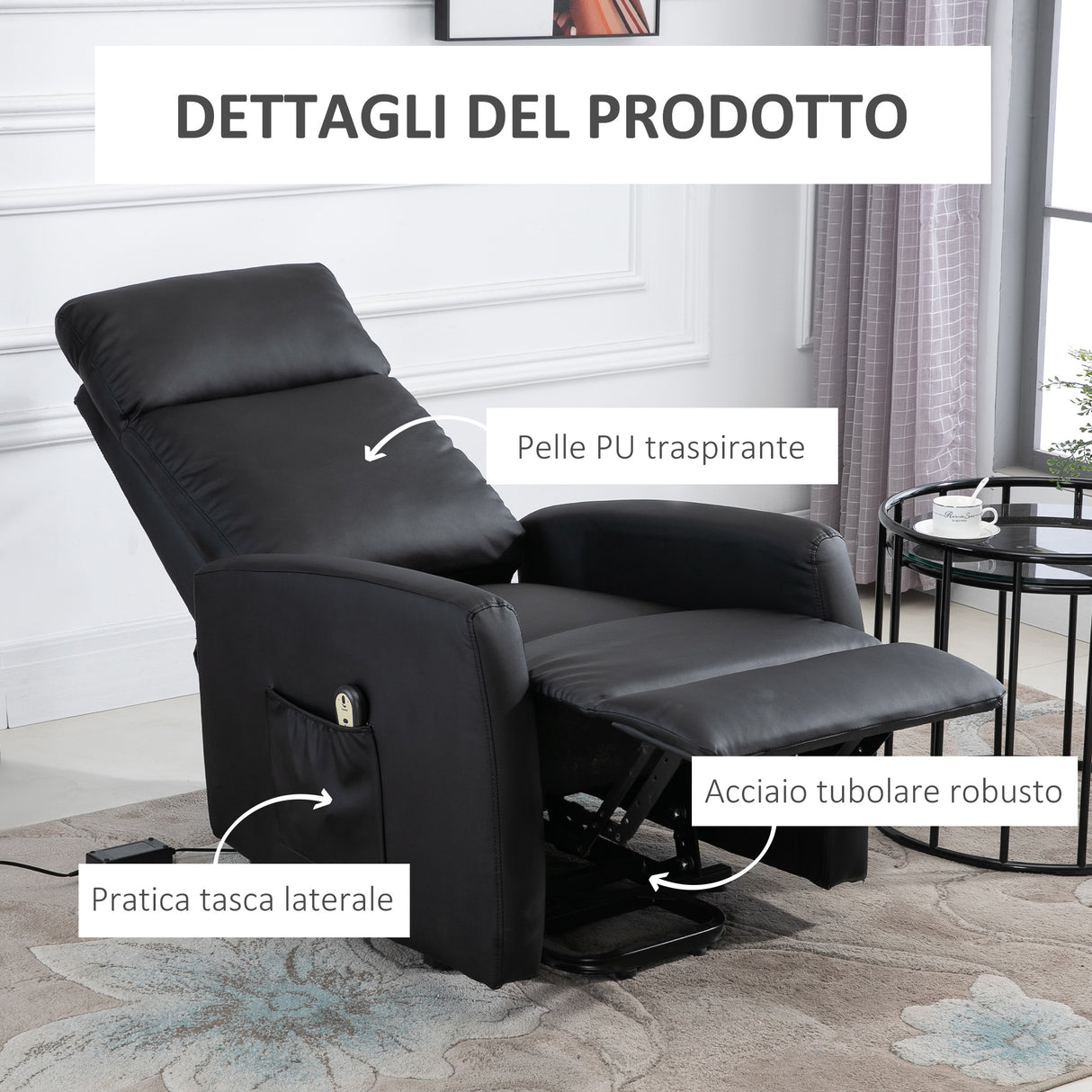 easycomfort easycomfort poltrona alzapersona elettrica con motore telecomando e schienale reclinabile in similpelle nera ean 8054144135540
