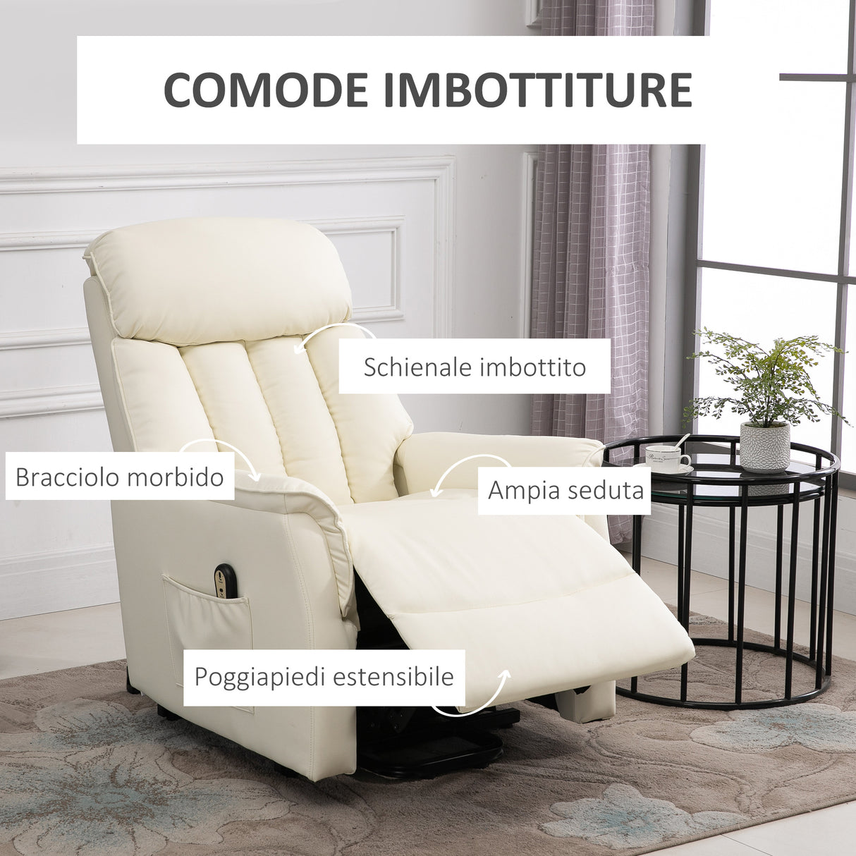 easycomfort easycomfort poltrona relax alzapersone con telecomando reclinabile con poggiapiedi crema ean 8055776913964