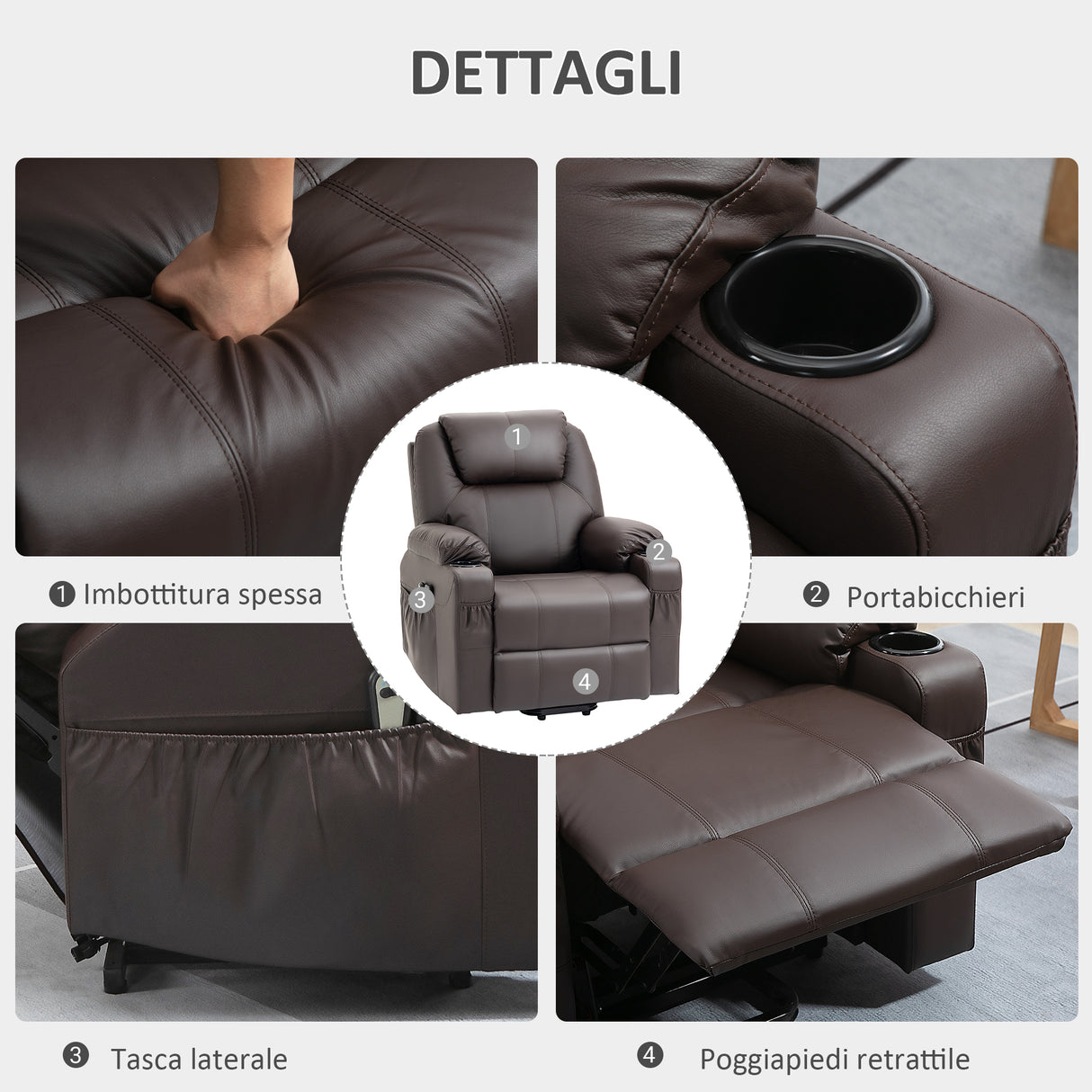 easycomfort easycomfort poltrona alzapersona reclinabile fino a 135 con portabicchieri telecomando e poggiapiedi 88x92x106 cm marrone
