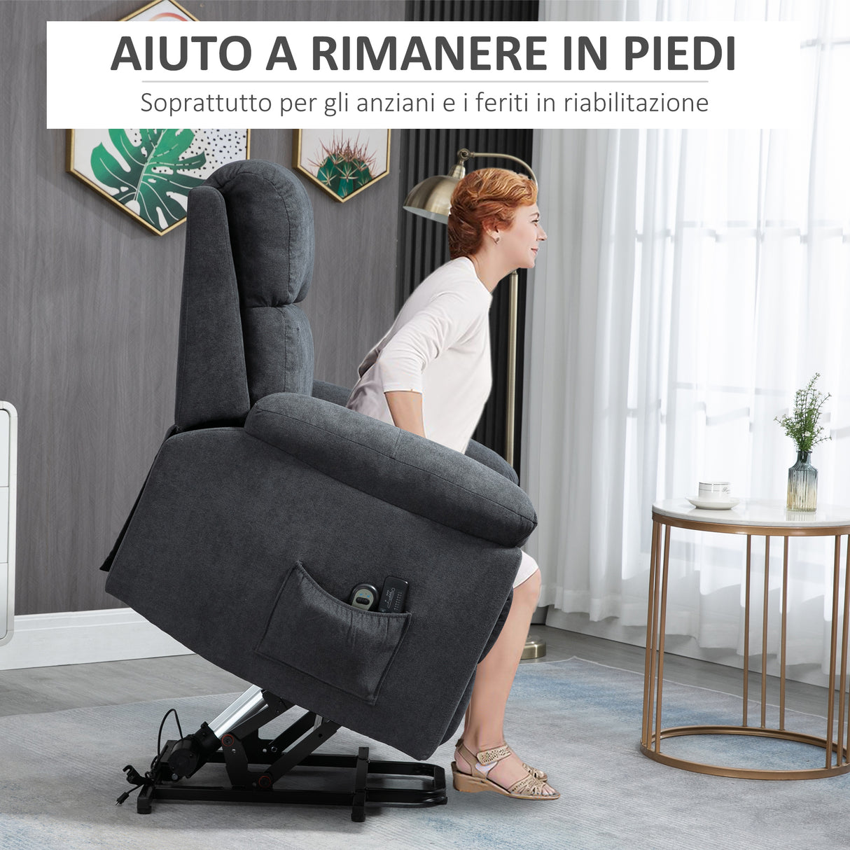 easycomfort easycomfort poltrona alzapersona reclinabile fino a 135 con 8 punti massaggianti telecomando e poggiapiedi 85x94 5x103 cm grigio