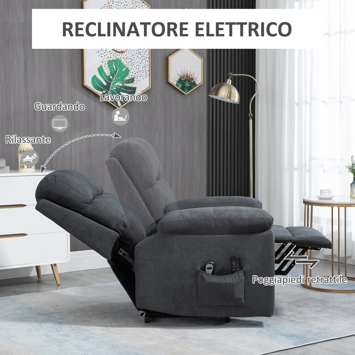 easycomfort easycomfort poltrona alzapersona reclinabile fino a 135 con 8 punti massaggianti telecomando e poggiapiedi 85x94 5x103 cm grigio