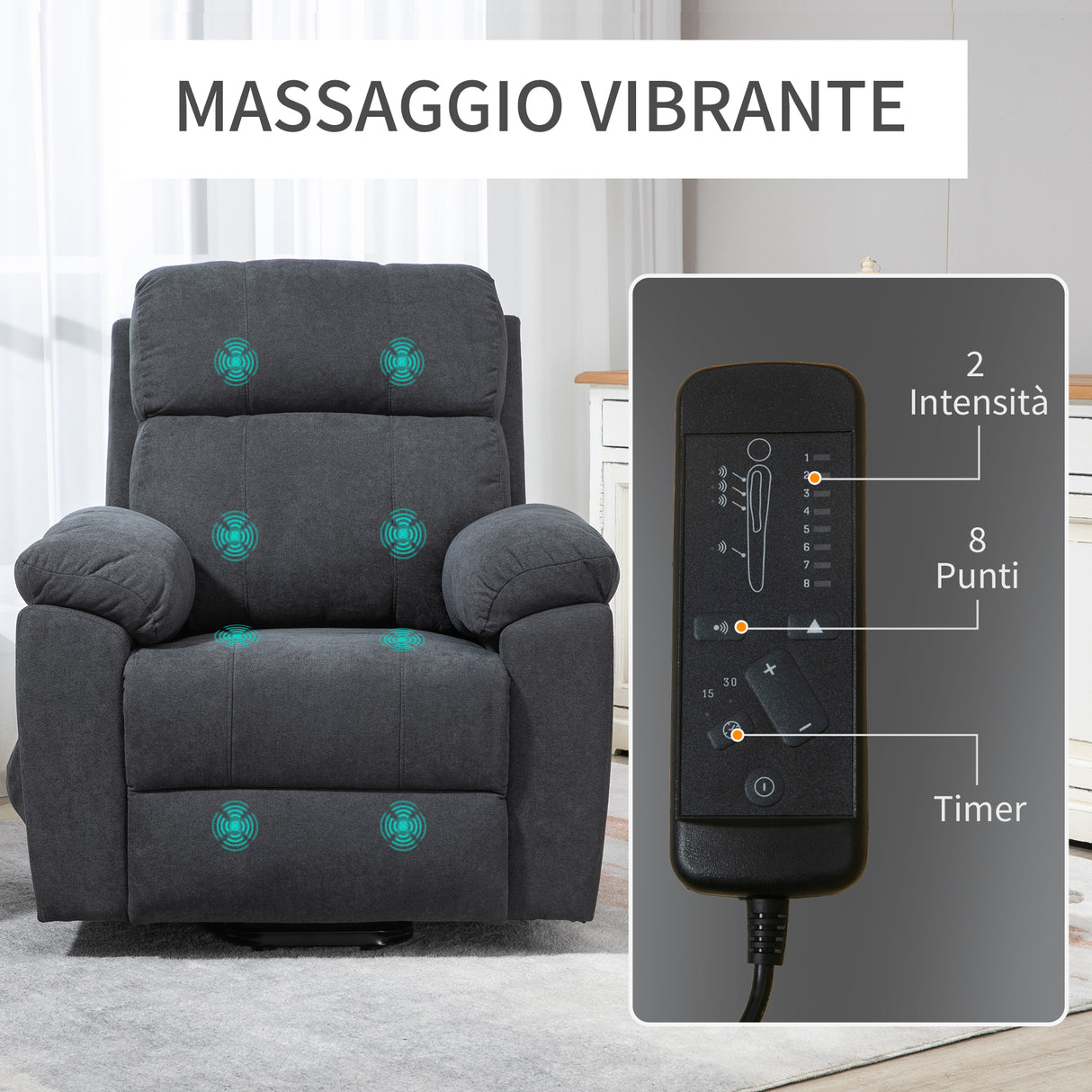 easycomfort easycomfort poltrona alzapersona reclinabile fino a 135 con 8 punti massaggianti telecomando e poggiapiedi 85x94 5x103 cm grigio