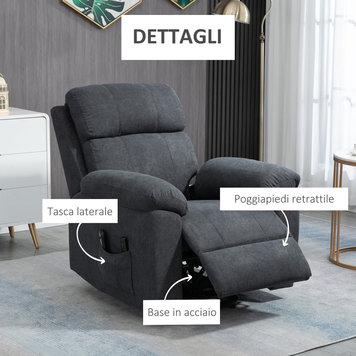 easycomfort easycomfort poltrona alzapersona reclinabile fino a 135 con 8 punti massaggianti telecomando e poggiapiedi 85x94 5x103 cm grigio