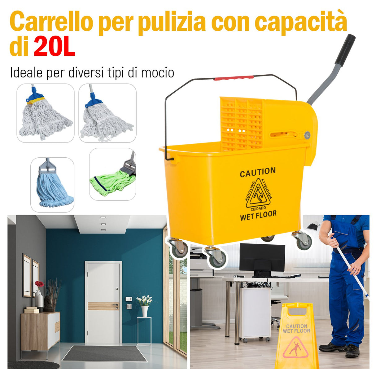 easycomfort easycomfort carrello secchio 20l con separatore acqua e strizzatore rimovibile in pp 60x27x70.5cm ean 8054111843638