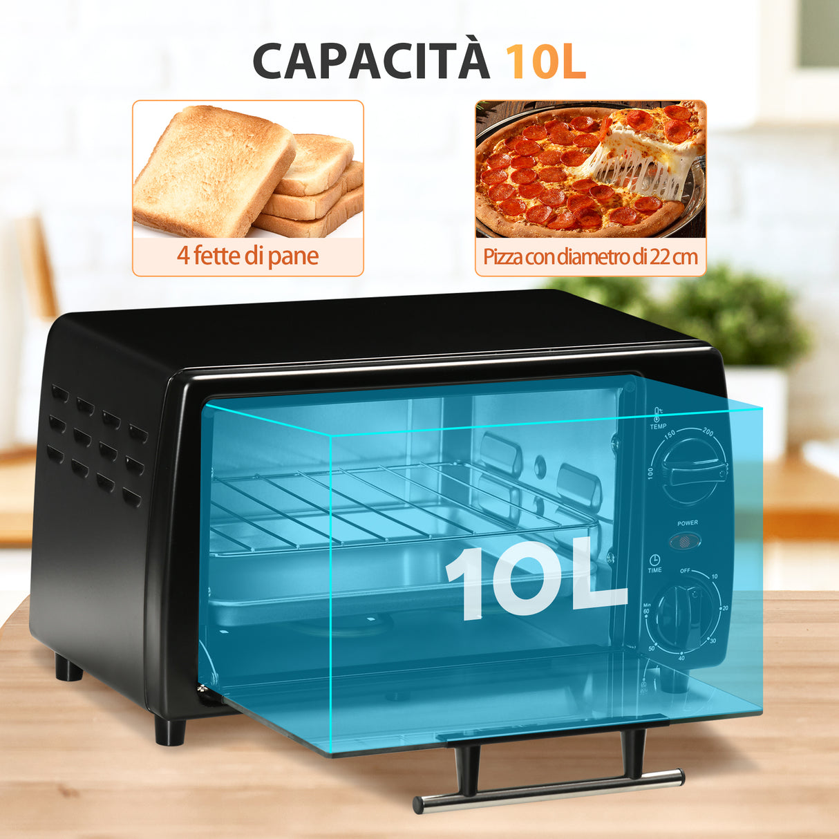 easycomfort easycomfort fornetto elettrico 10l con temperatura regolabile e timer 750w 36 5x26x22 cm nero