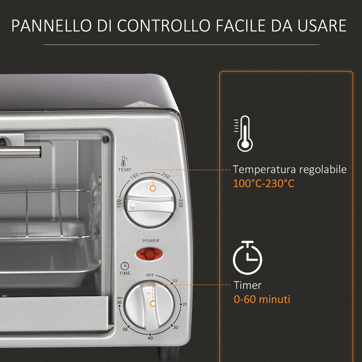easycomfort easycomfort fornetto elettrico 10l temperatura regolabile e timer griglia e teglia incluse 750w 36.5x26x22cm argento nero