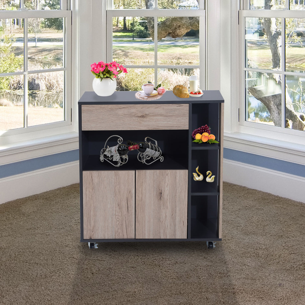 easycomfort easycomfort mobiletto ausiliario da cucina multiuso in legno con ruote 80x39x86 5cm ean 8054111849906