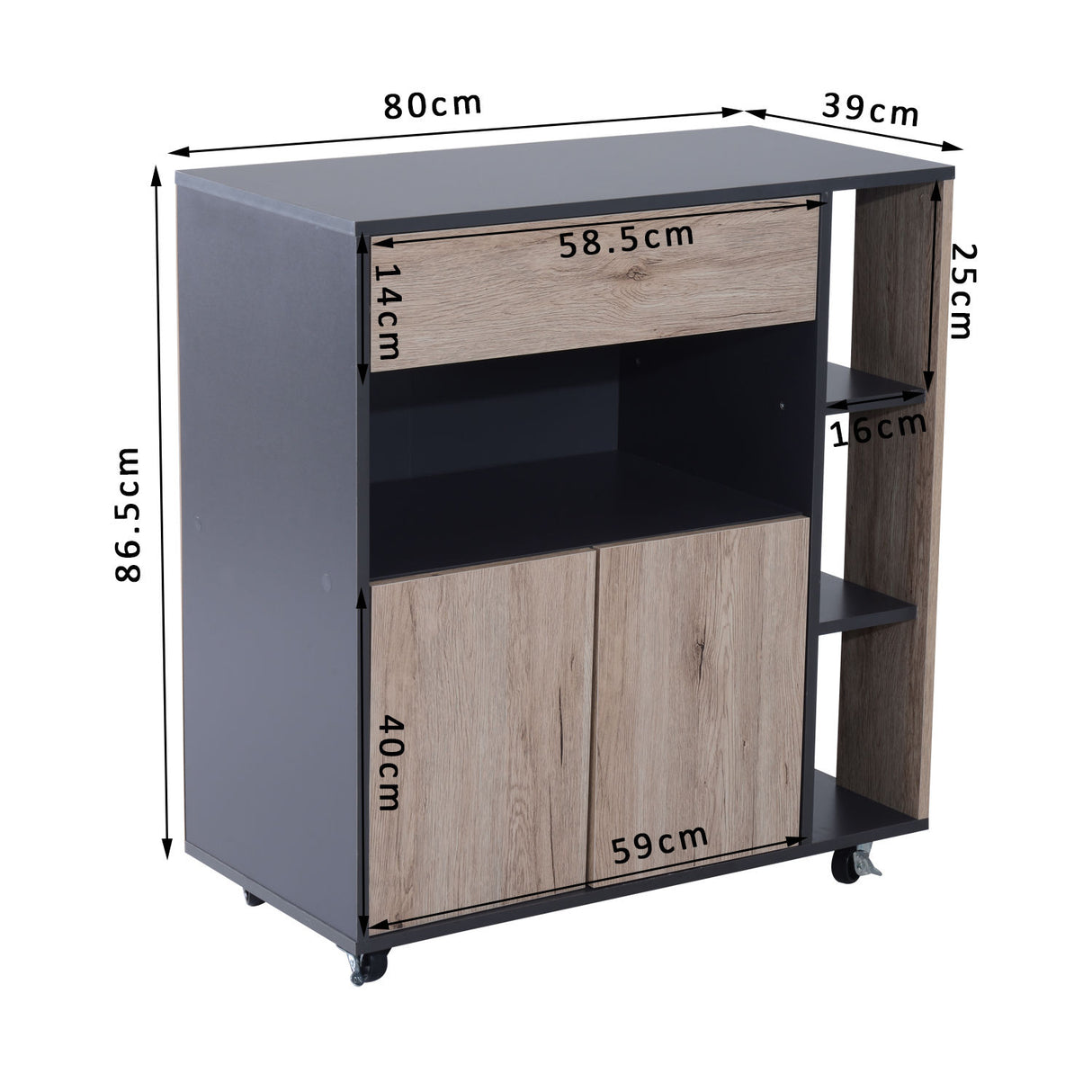 easycomfort easycomfort mobiletto ausiliario da cucina multiuso in legno con ruote 80x39x86 5cm ean 8054111849906