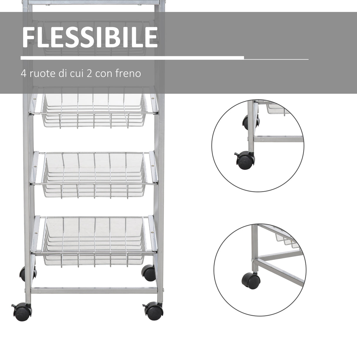 easycomfort easycomfort carrello da cucina con cesti estraibili in acciaio e ruote 36.5x36.5x89cm ean 8054111841207