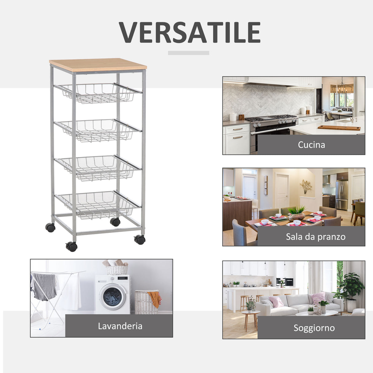 easycomfort easycomfort carrello da cucina con cesti estraibili in acciaio e ruote 36.5x36.5x89cm ean 8054111841207