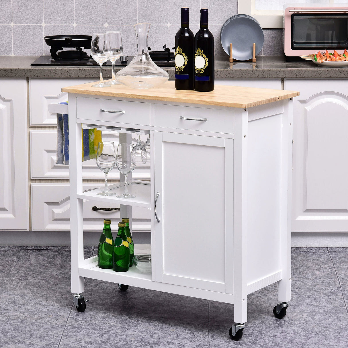 easycomfort easycomfort carrello da cucina classico 2 cassetti in legno 88.5x40x86cm ean 8054144134314
