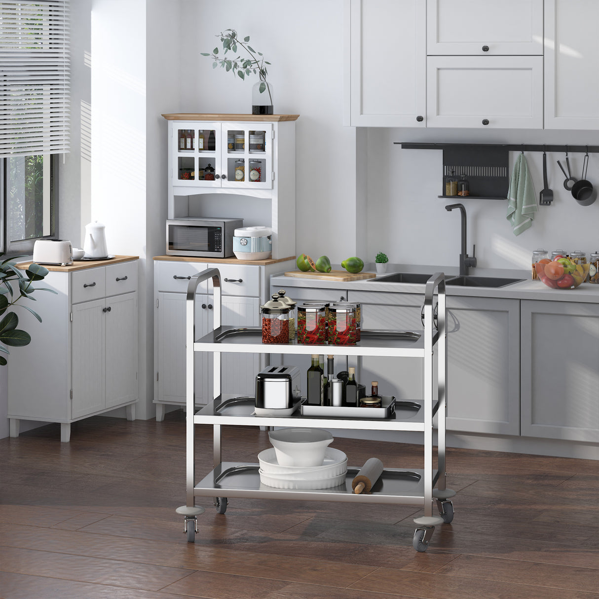 easycomfort easycomfort carello cucina carrello portavivande con ruote scaffale cucina 3 ripiani in acciaio inox 85x45x90cm ean 8054144138558