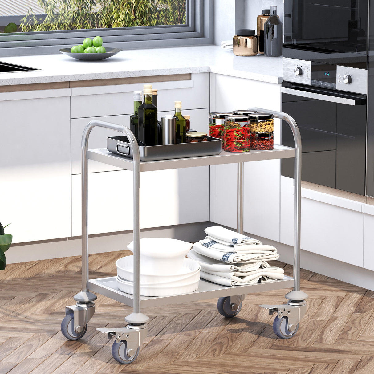 easycomfort easycomfort carrello portavivande da cucina 2 ripiani in acciaio inox 71x41x81cm ean 8054144139425
