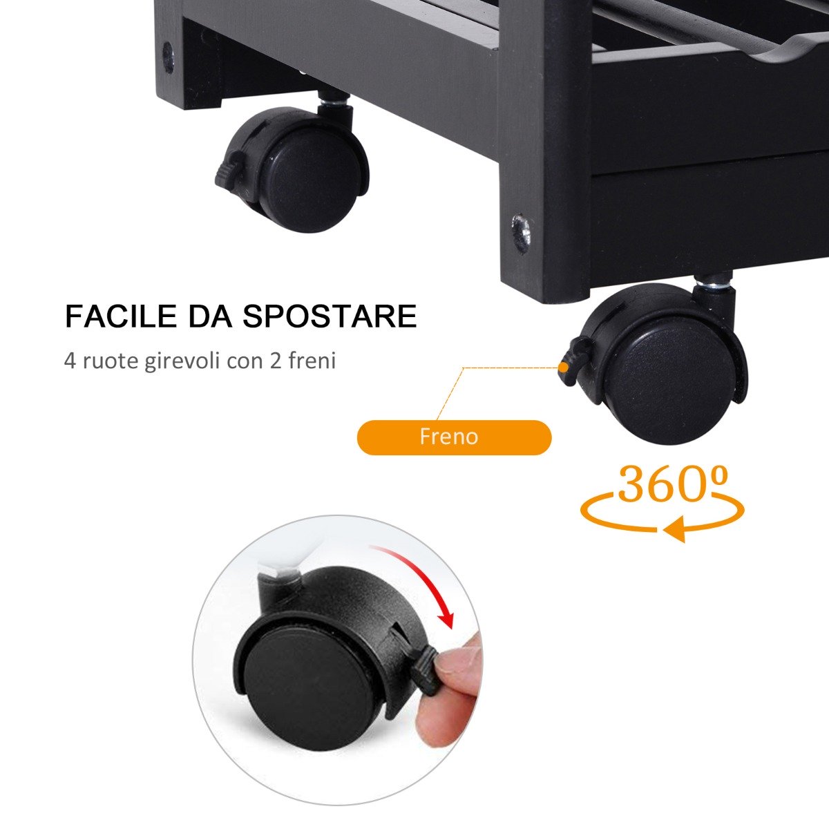 easycomfort easycomfort carrello da cucina con cassetti e portabottiglia vino legno e nero ean 8054144137247