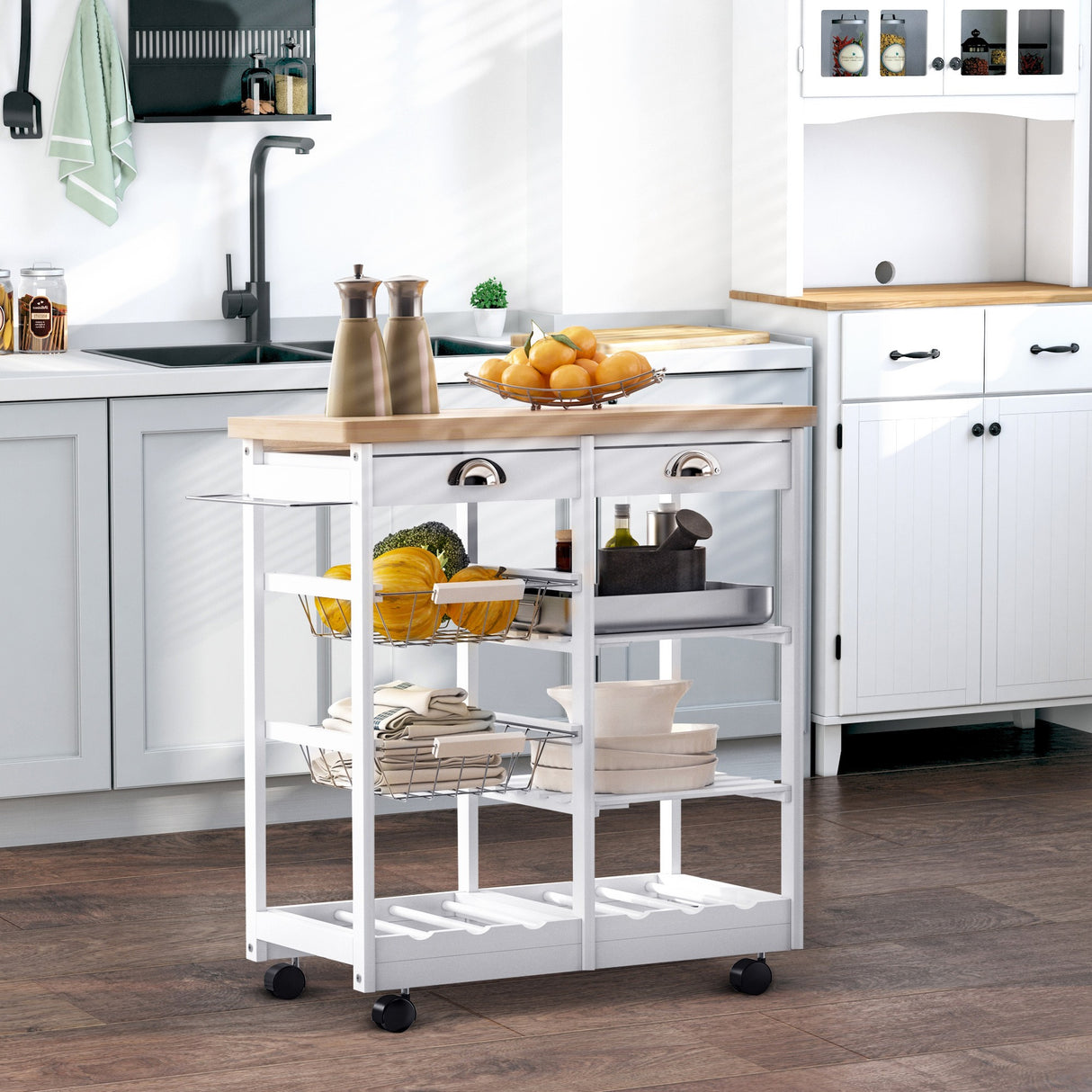 easycomfort easycomfort carrello da cucina con cassetti e portabottiglie legno e bianco ean 8054144134642