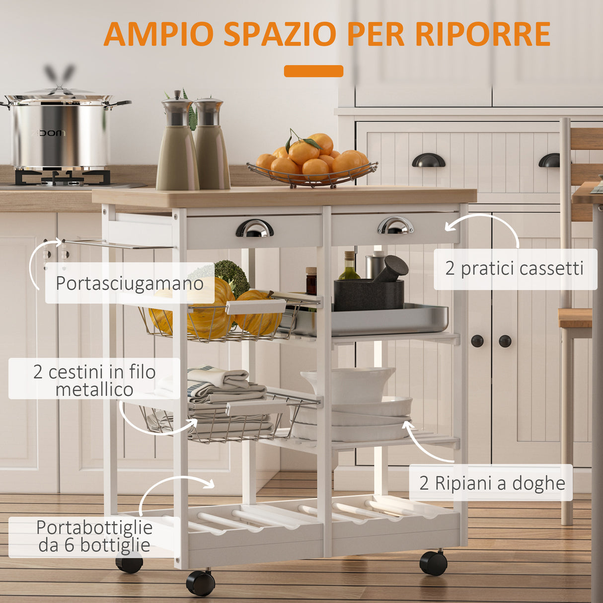 easycomfort easycomfort carrello da cucina con cassetti e portabottiglie legno e bianco ean 8054144134642