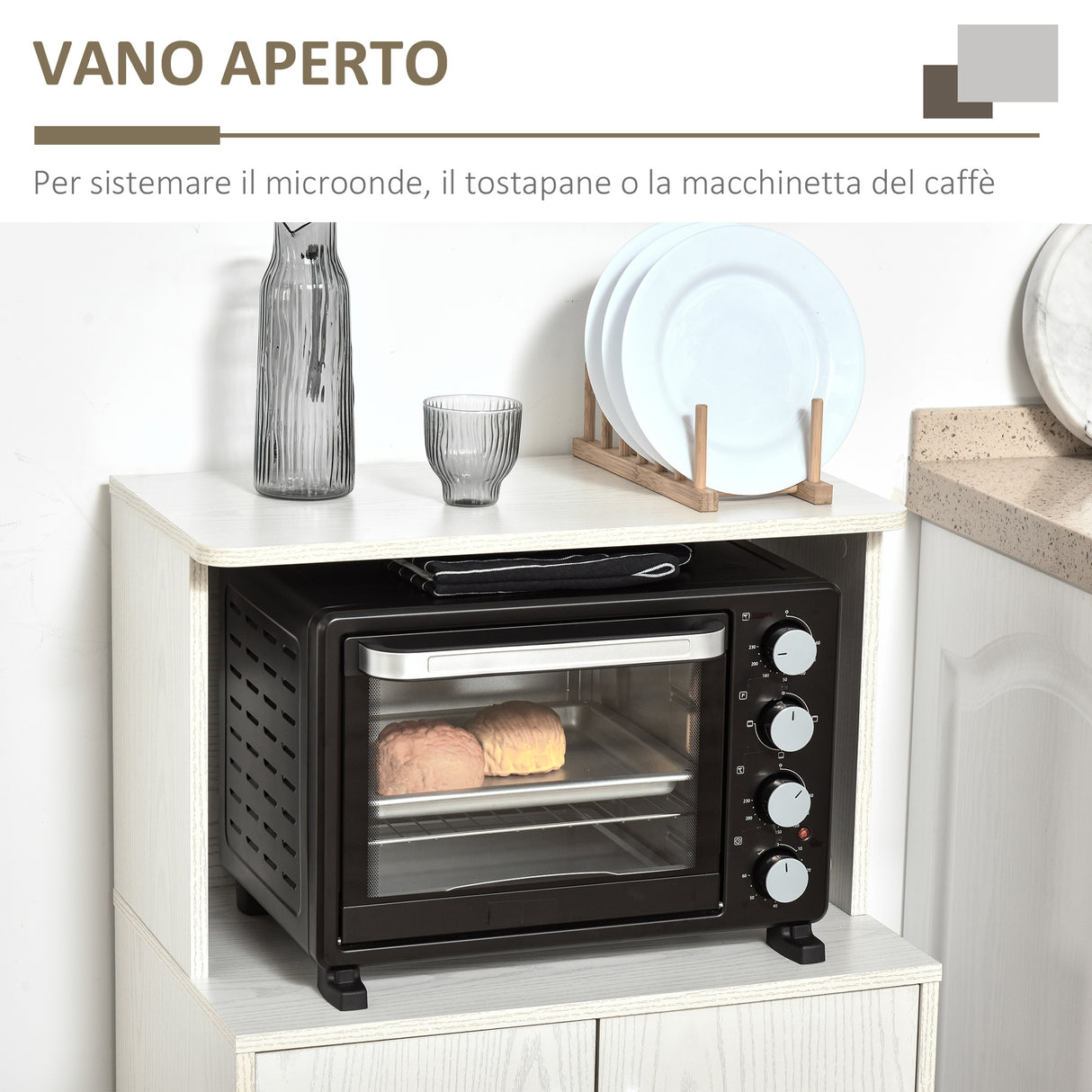 easycomfort easycomfort mobile cucina con ruote ripiano per microonde in legno truciolare 60.4x40.3x97cm bianco