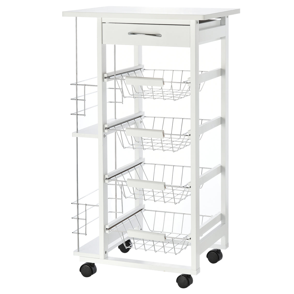easycomfort easycomfort carrello da cucina in legno bianco con 1 cassetto e 4 cestelli metallici ean 8054111844918