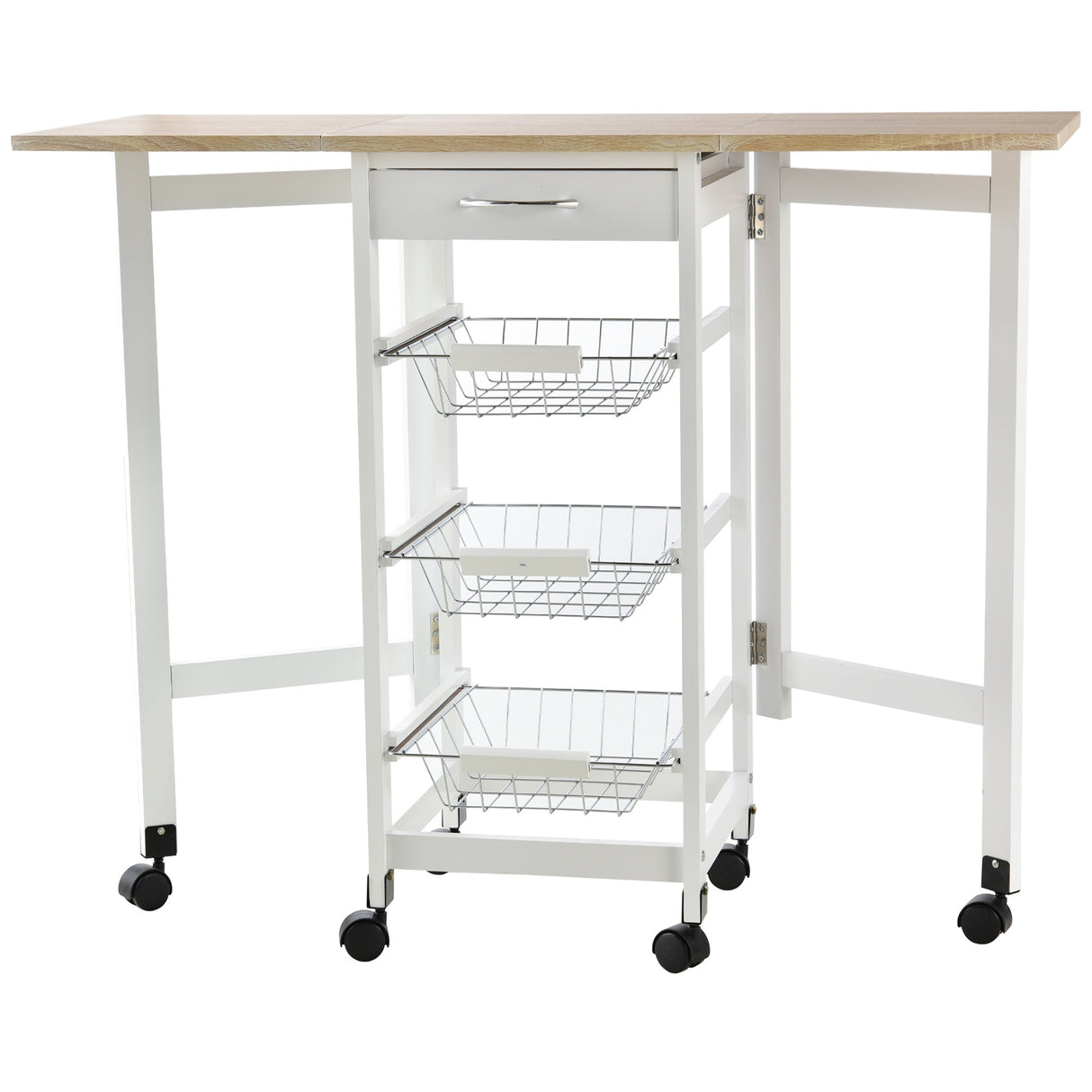 easycomfort easycomfort carrello da cucina con 3 cestini cassetto e ribalte 6 ruote girevoli in mdf e metallo 37x37x77.5cm bianco e legno
