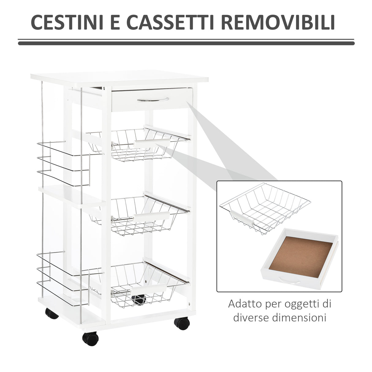 easycomfort easycomfort carrello isola da cucina salvaspazio in legno di pino carrello portavivande con 4 ruote cassetto 3 cesti estraibili portafrutta bianco ean 8054111845854