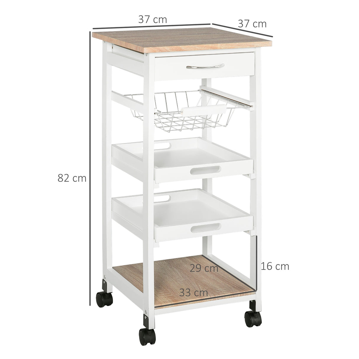 easycomfort easycomfort carrello da cucina salvaspazio in legno bianco con 4 ruote 37x37x82cm ean 8054111844161