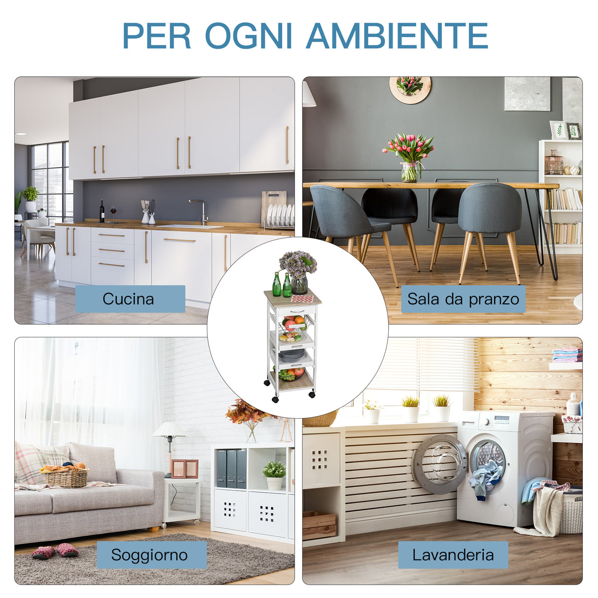 easycomfort easycomfort carrello da cucina salvaspazio in legno bianco con 4 ruote 37x37x82cm ean 8054111844161