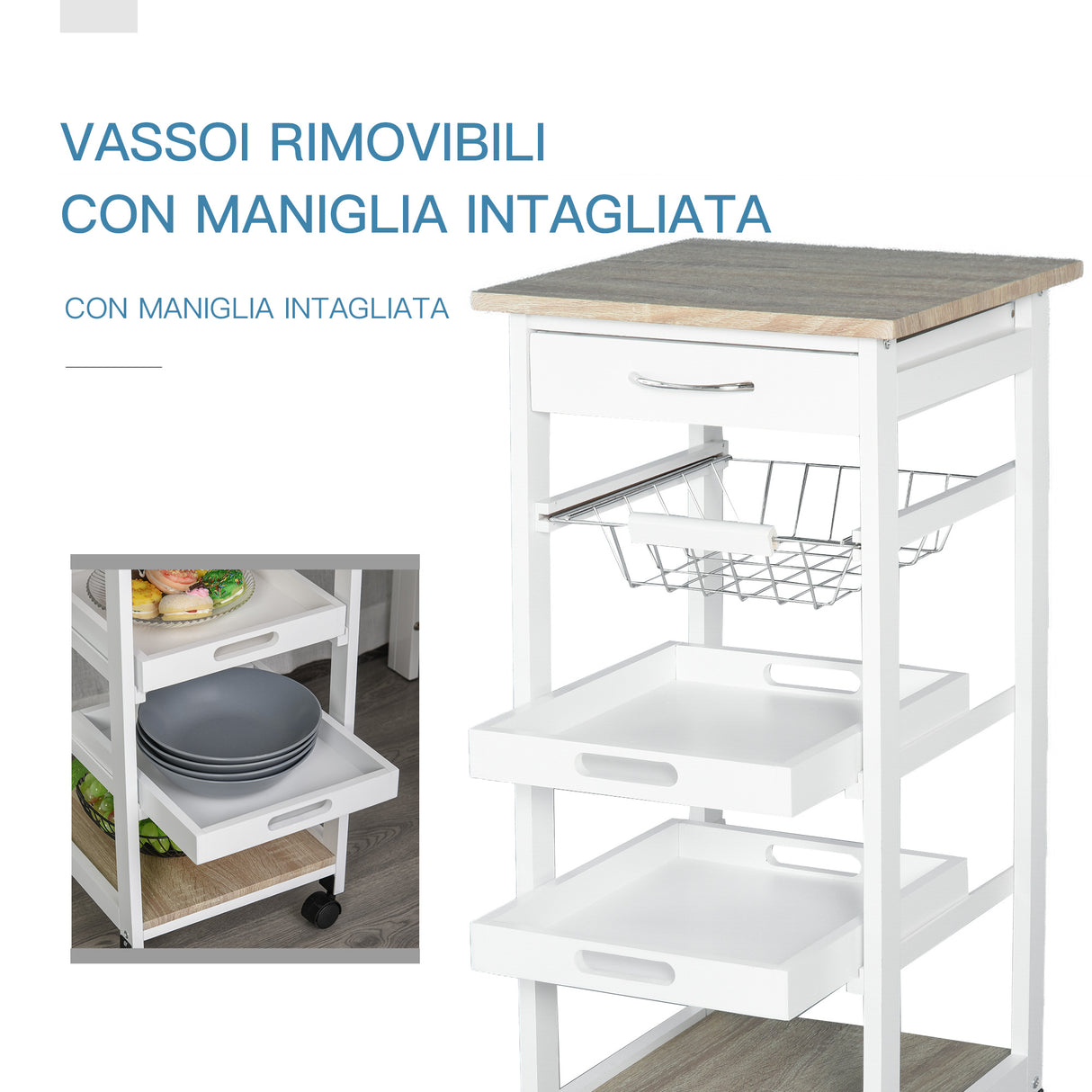 easycomfort easycomfort carrello da cucina salvaspazio in legno bianco con 4 ruote 37x37x82cm ean 8054111844161