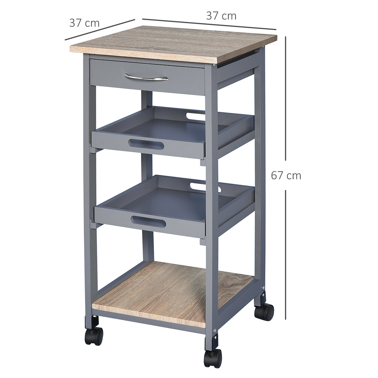 easycomfort easycomfort carrello da cucina con cassetto 2 vassoi estraibili e ripiano fisso in legno di pino e mdf 37x37x76 cm