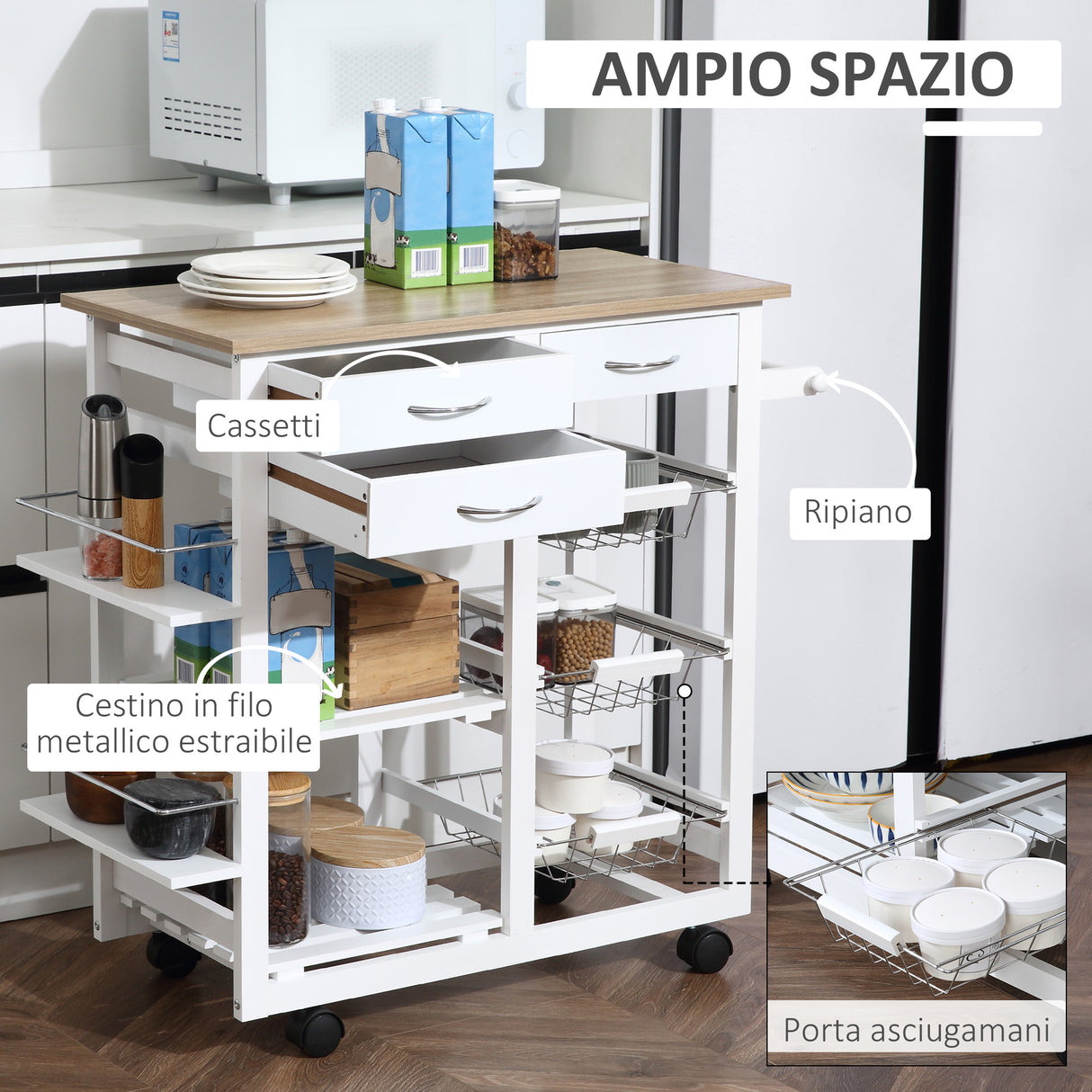easycomfort easycomfort carrello da cucina salvaspazio in legno mdf bianco 92 x 37 x 82cm ean 8054144134727