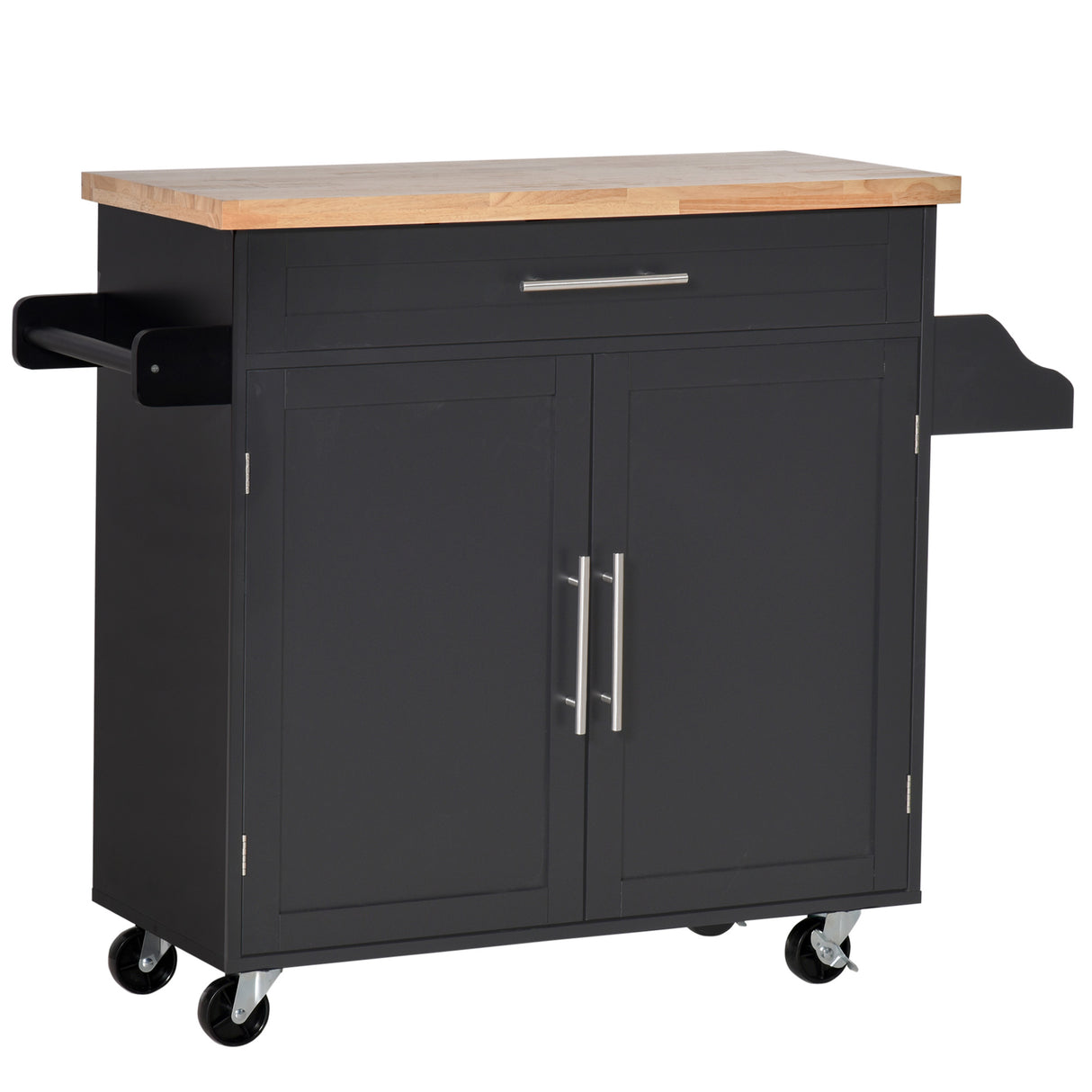 easycomfort easycomfort carrello da cucina con cassetto portaspezie e armadietto 4 ruote e piano di lavoro in legno 109x40x89cm nero