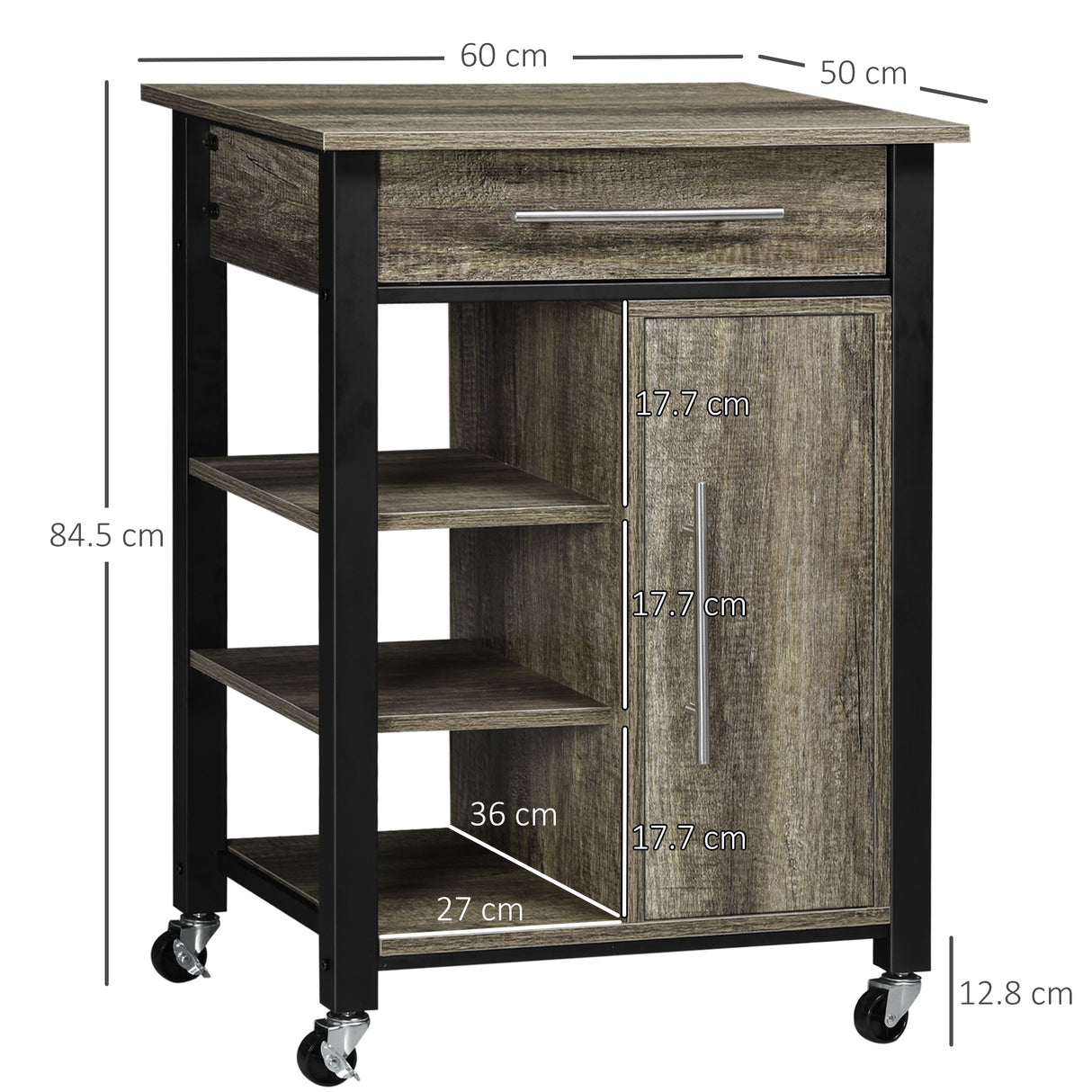 easycomfort easycomfort carrello da cucina portavivande con ruote legno truciolato 60x50x84.5cm marrone