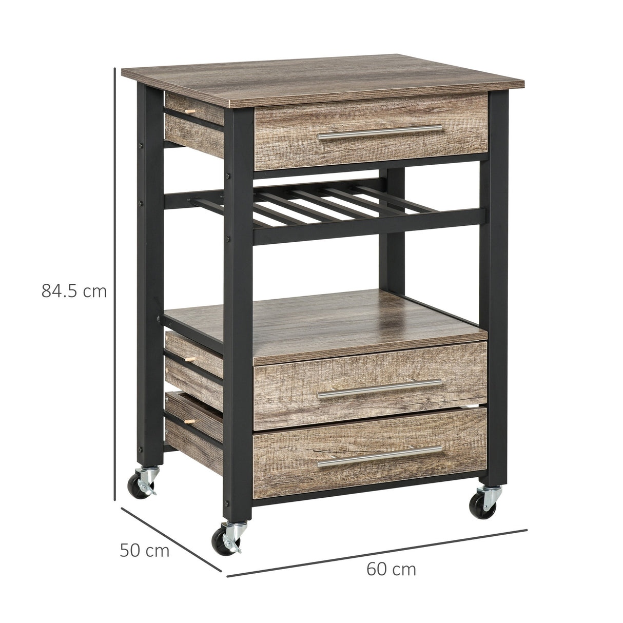 easycomfort easycomfort carrello da cucina portavivande legno truciolato 60x50x84.5cm marrone
