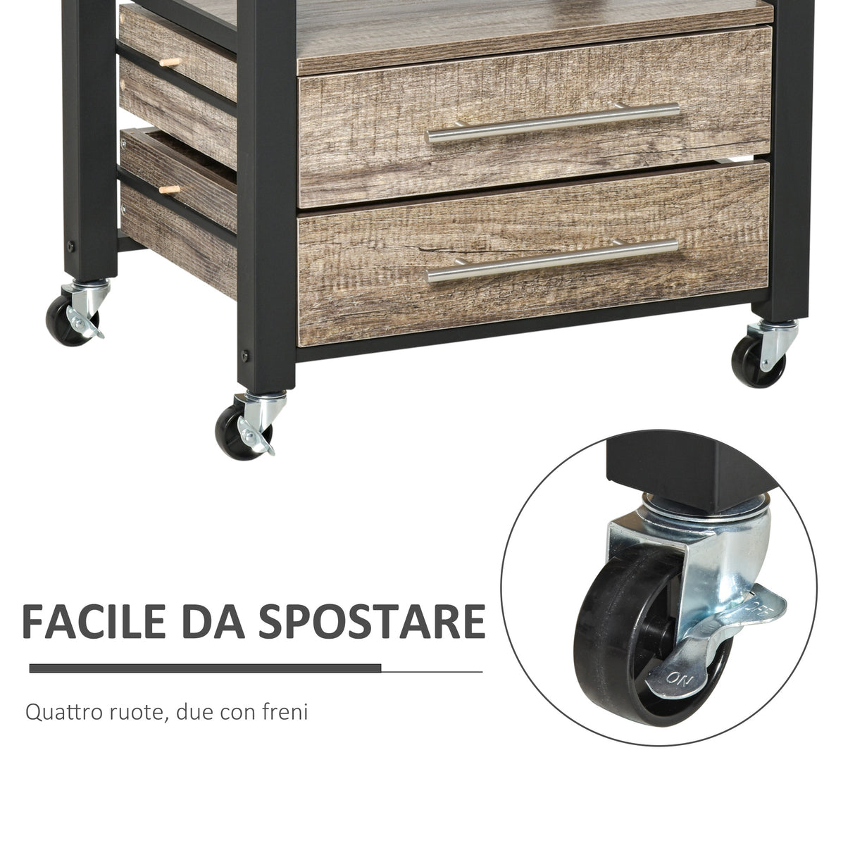 easycomfort easycomfort carrello da cucina portavivande legno truciolato 60x50x84.5cm marrone