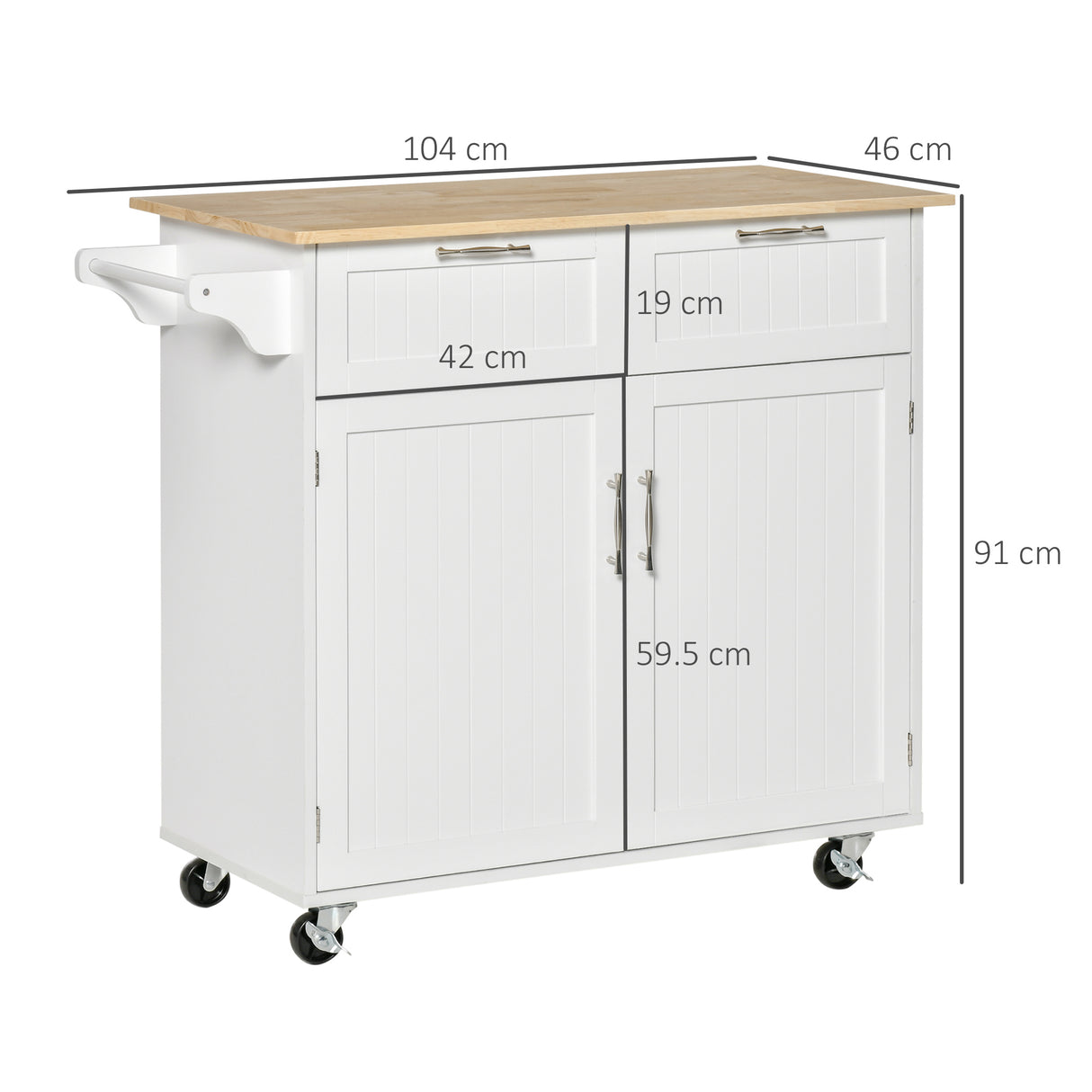 easycomfort easycomfort carrello da cucina multiuso in legno con 2 cassetti armadietto e 4 ruote 104x46x91cm bianco