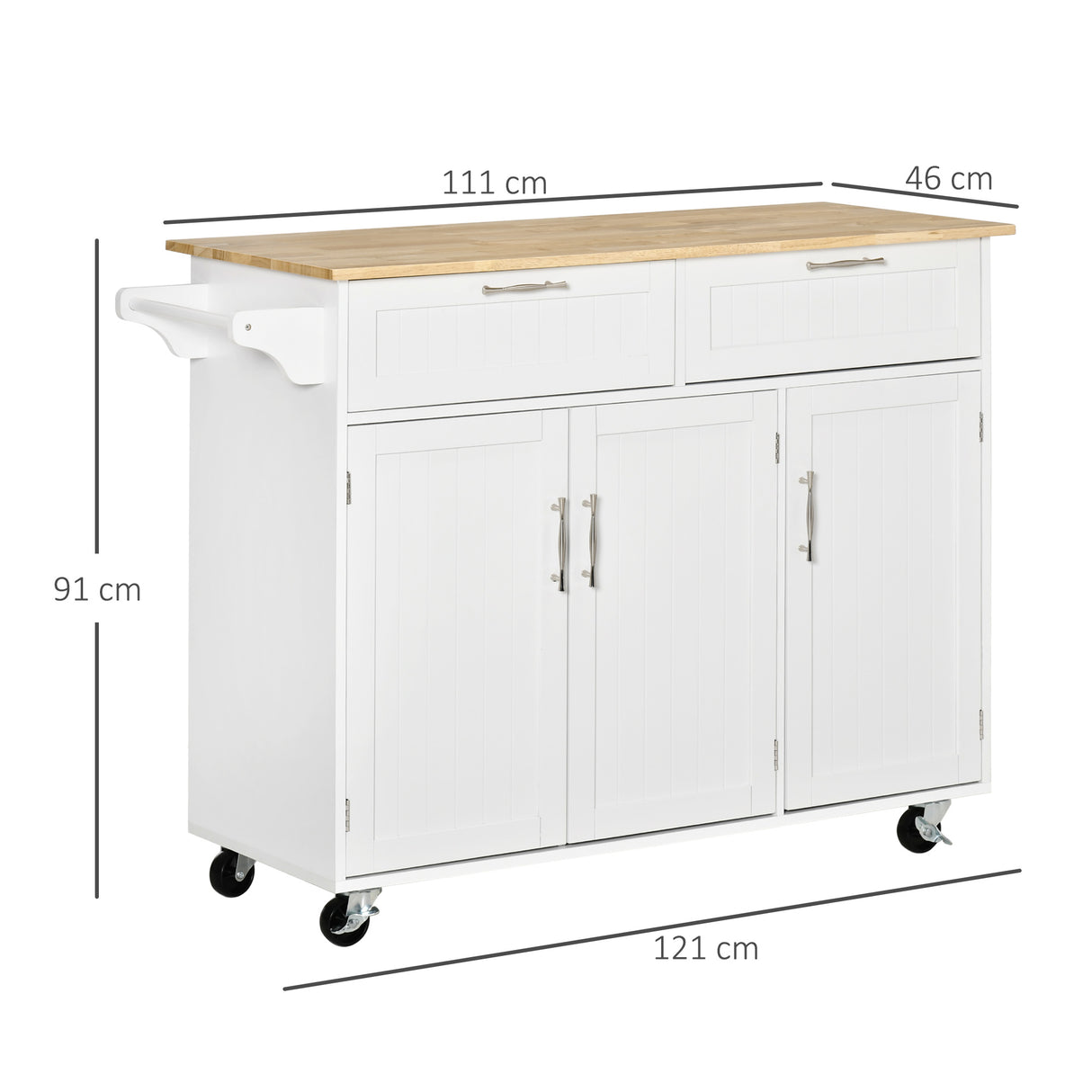 easycomfort easycomfort carrello da cucina multiuso con 2 cassetti 3 antine e 4 ruote in legno e mdf 121x46x91cm bianco