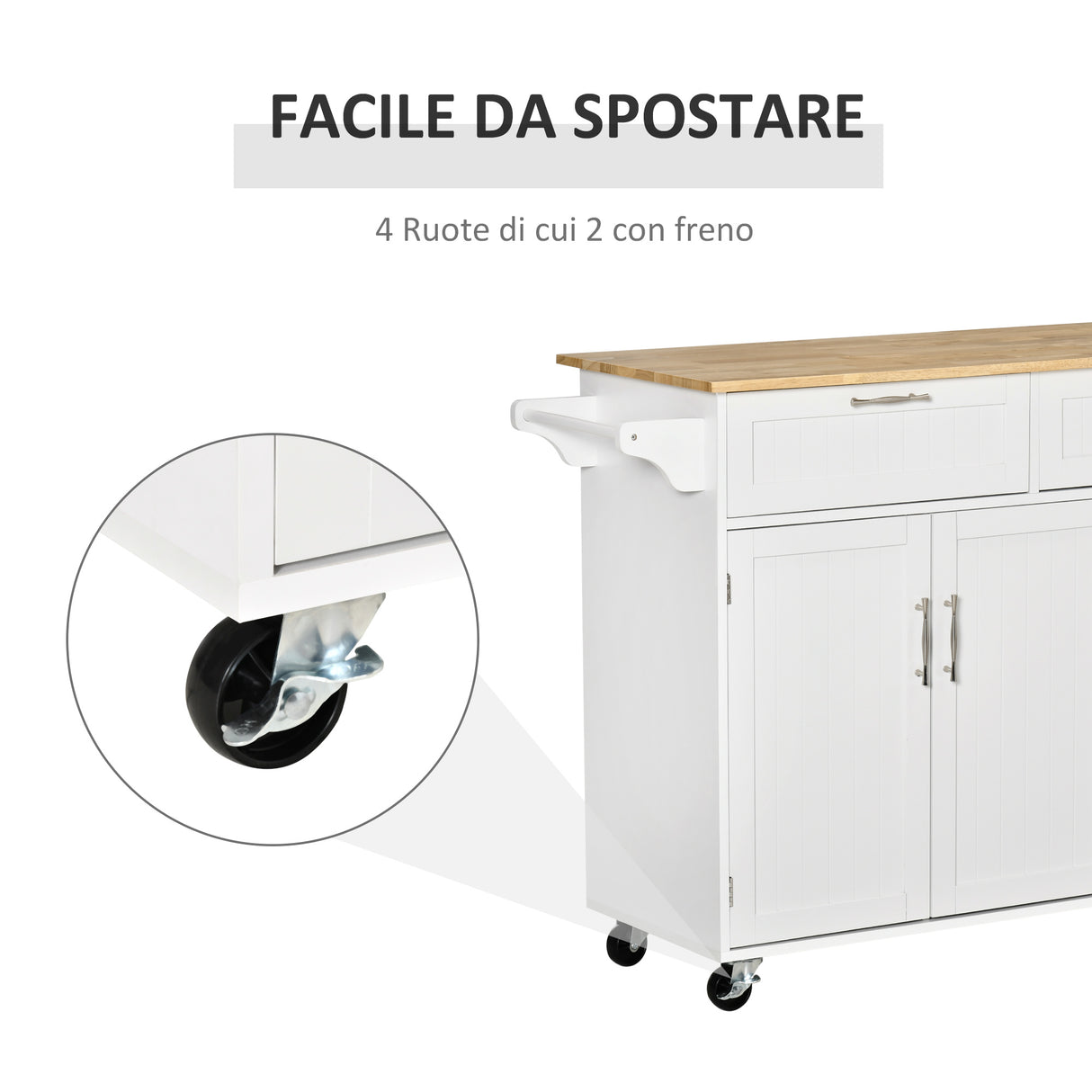 easycomfort easycomfort carrello da cucina multiuso con 2 cassetti 3 antine e 4 ruote in legno e mdf 121x46x91cm bianco