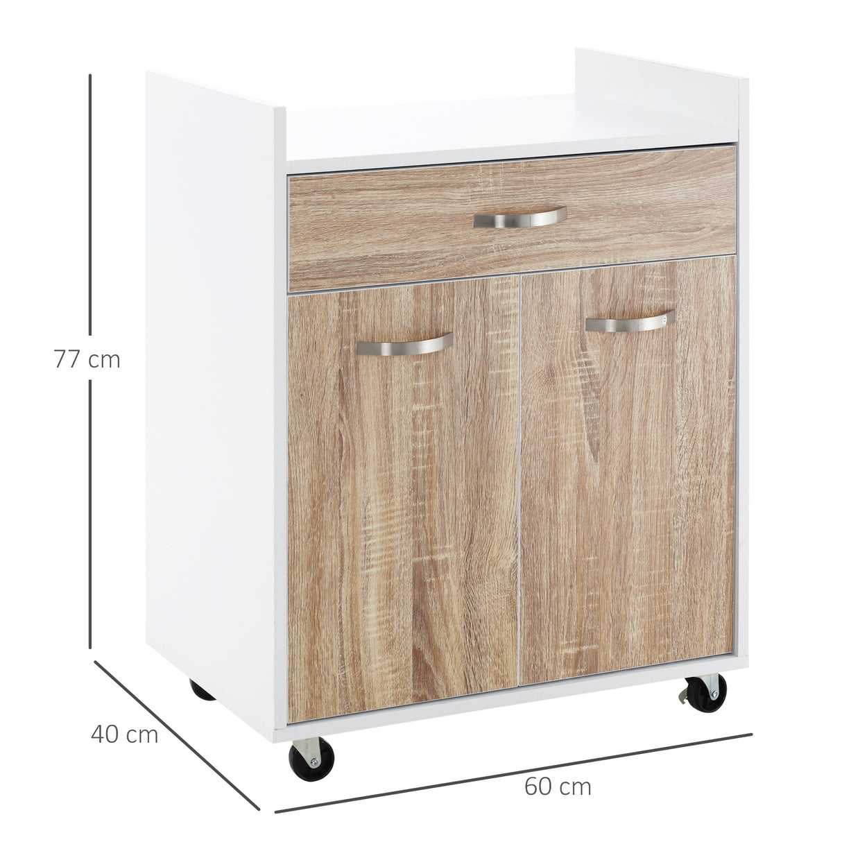 easycomfort easycomfort carrello da cucina portavivande per microonde con cassetto armadietto e 4 ruote in legno 60x40x77cm biancorovere