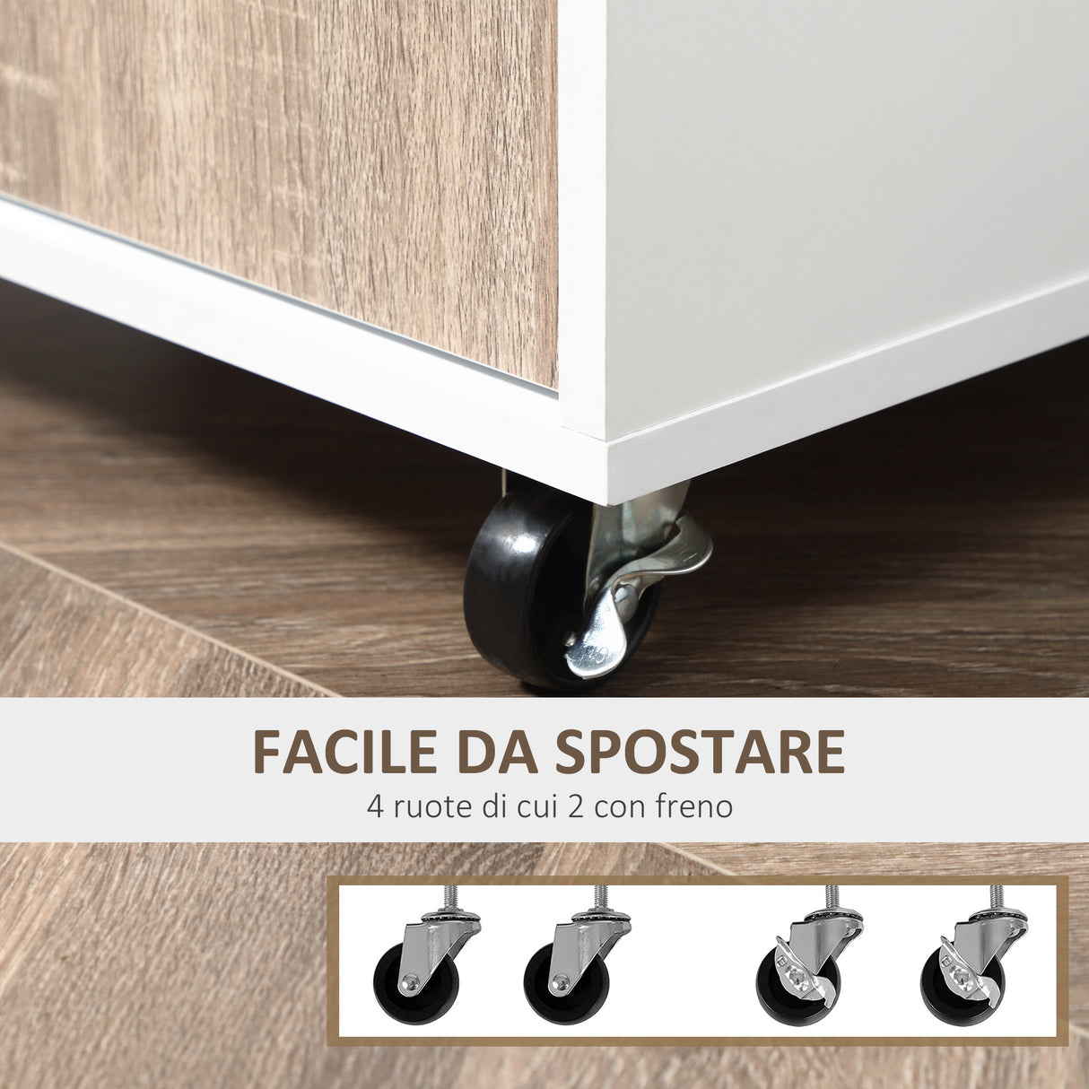 easycomfort easycomfort carrello da cucina portavivande per microonde con cassetto armadietto e 4 ruote in legno 60x40x77cm biancorovere