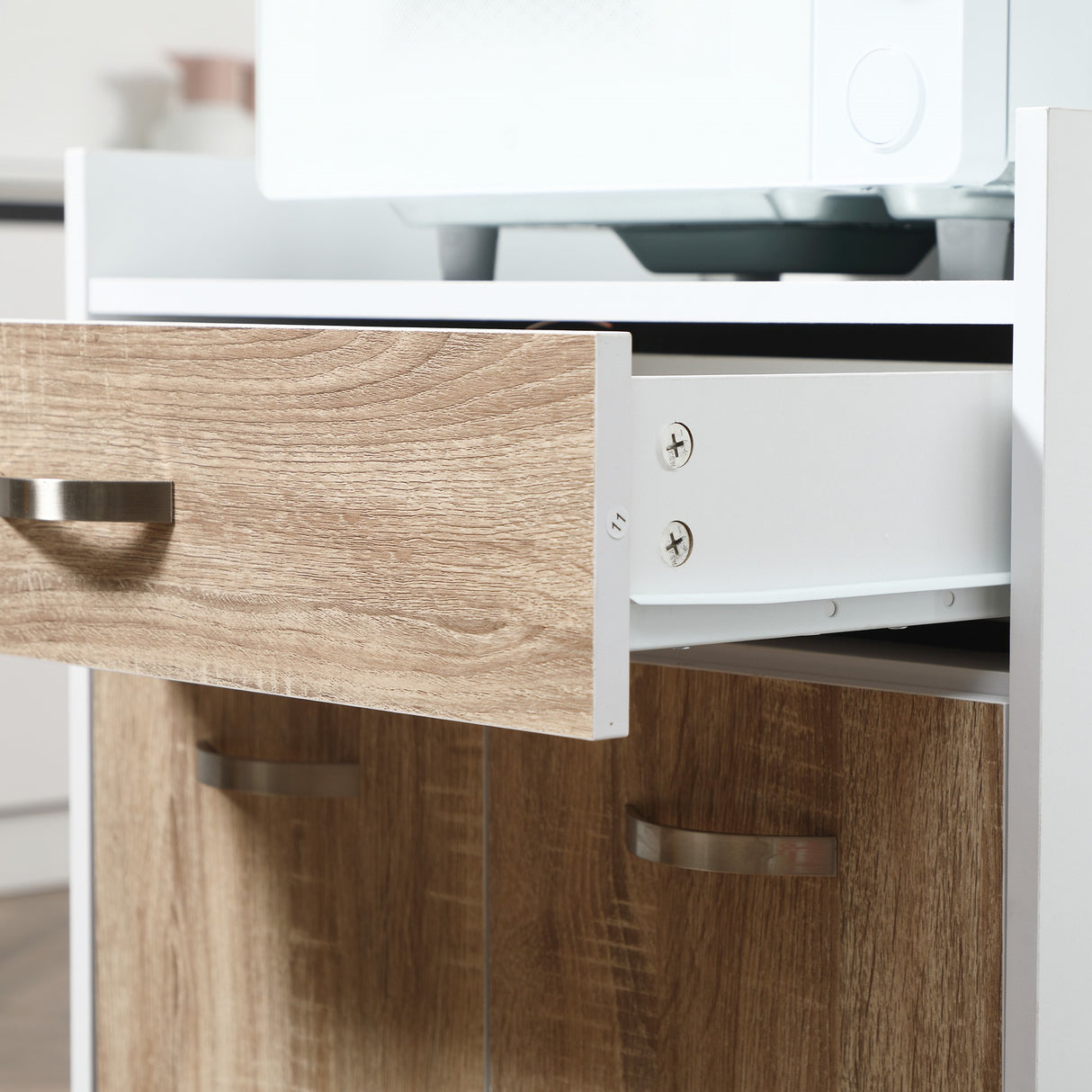 easycomfort easycomfort carrello da cucina portavivande per microonde con cassetto armadietto e 4 ruote in legno 60x40x77cm biancorovere