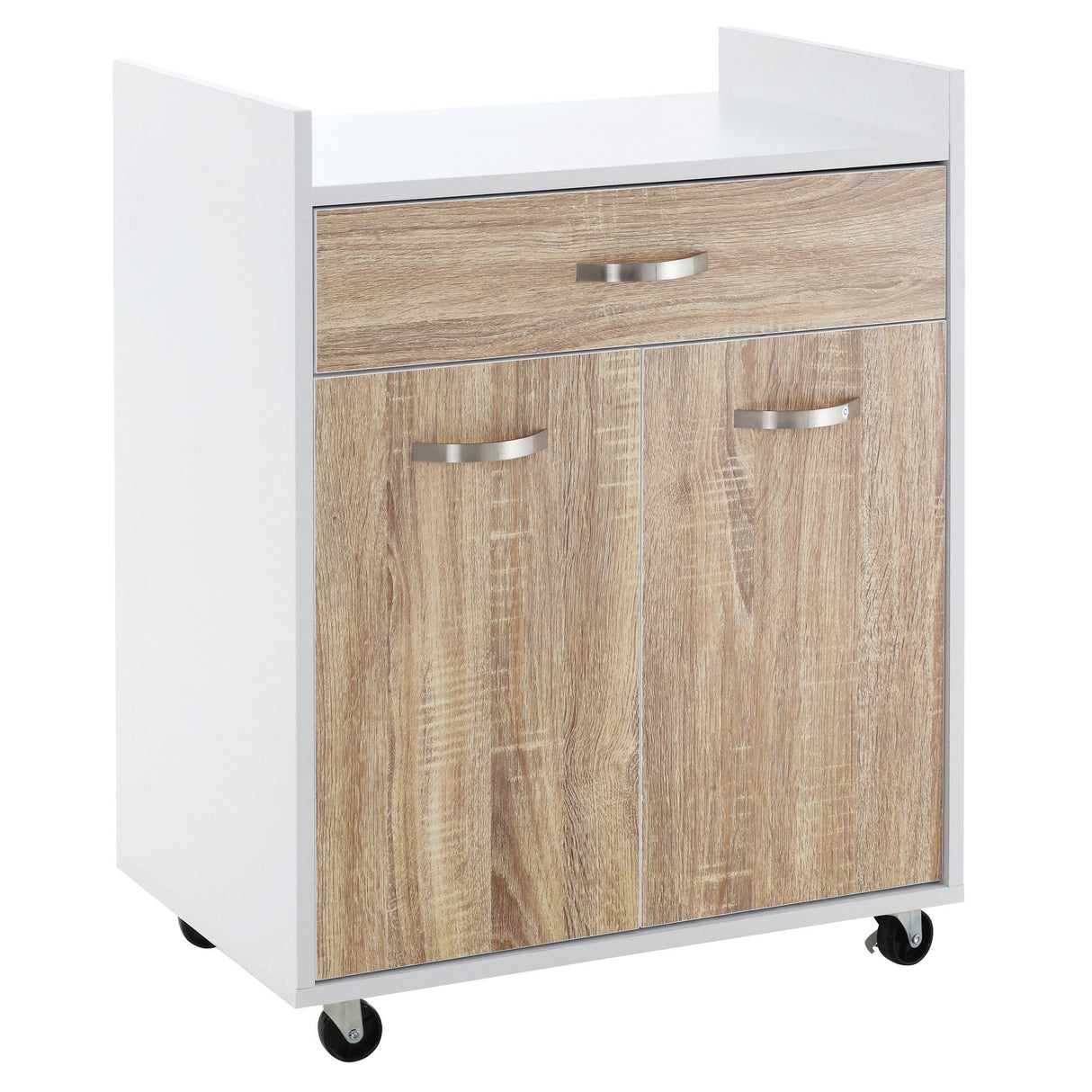 easycomfort easycomfort carrello da cucina portavivande per microonde con cassetto armadietto e 4 ruote in legno 60x40x77cm biancorovere