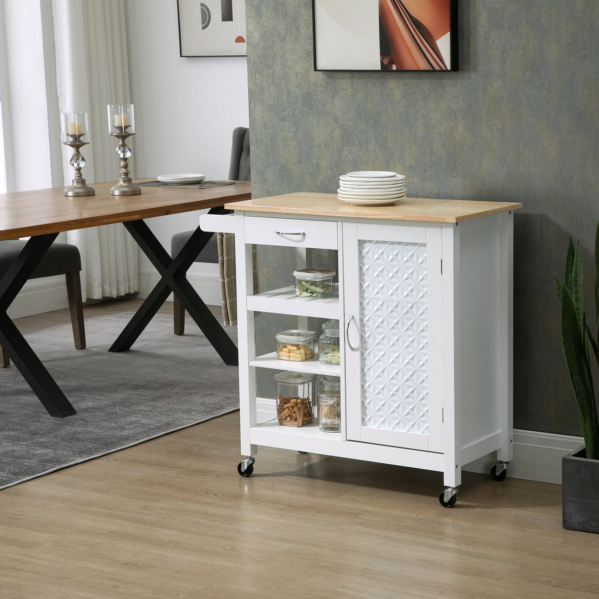 easycomfort easycomfort carrello da cucina con 1 cassetto 1 armadietto e 1 ripiano a 3 livelli 92x40x84cm bianco