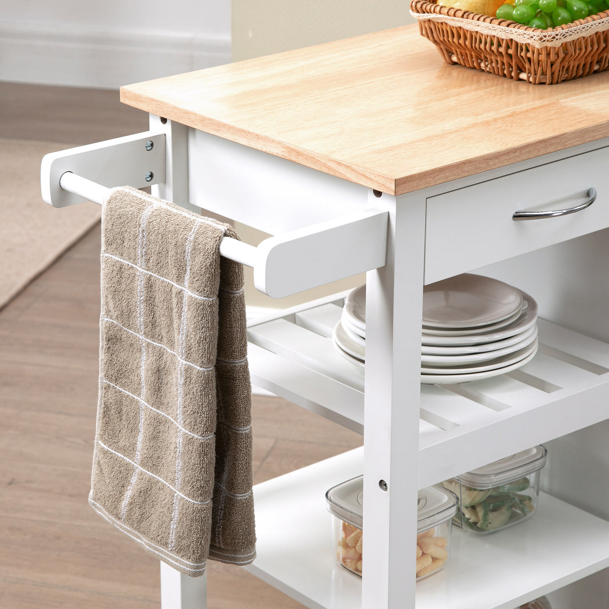 easycomfort easycomfort carrello da cucina con 1 cassetto 1 armadietto e 1 ripiano a 3 livelli 92x40x84cm bianco