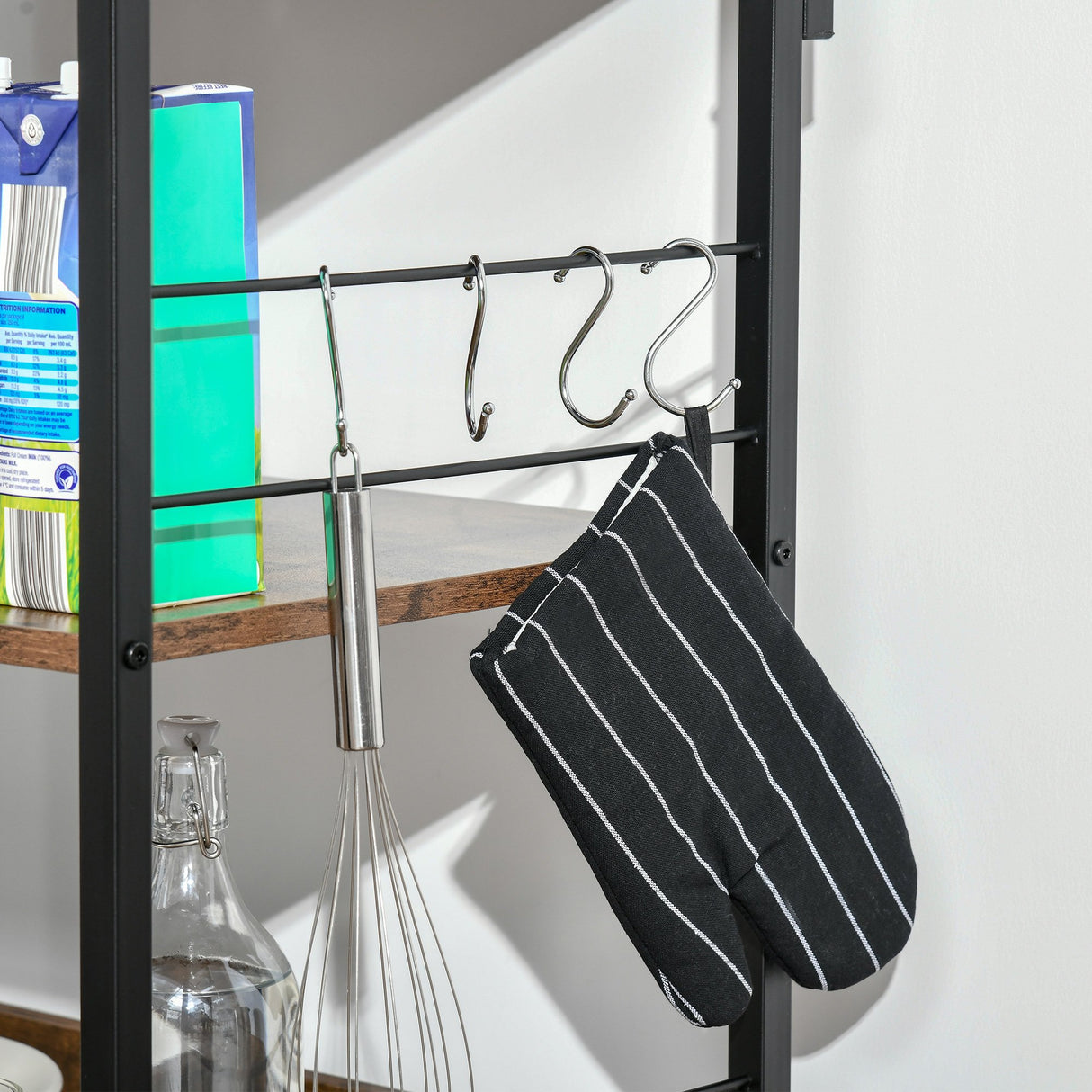 easycomfort easycomfort mobile cucina 4 ripiani e ganci in acciaio e legno 60x40x125cm legno