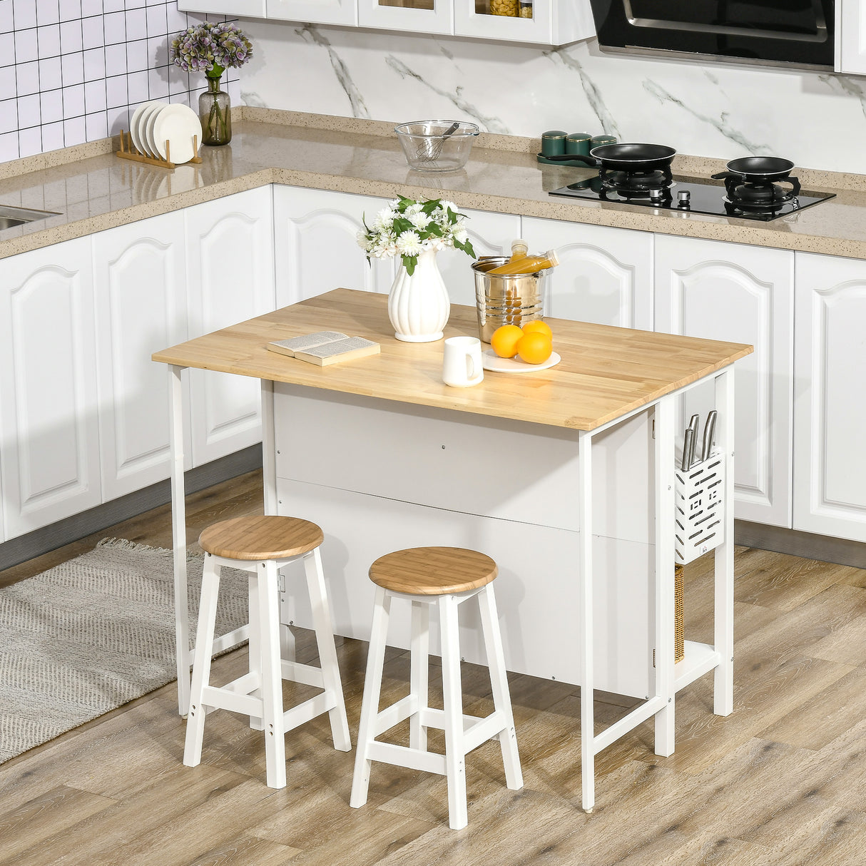 easycomfort easycomfort isola cucina con piano di lavoro pieghevole e 2 ripiani in legno e acciaio 120x76x91 5cm bianco