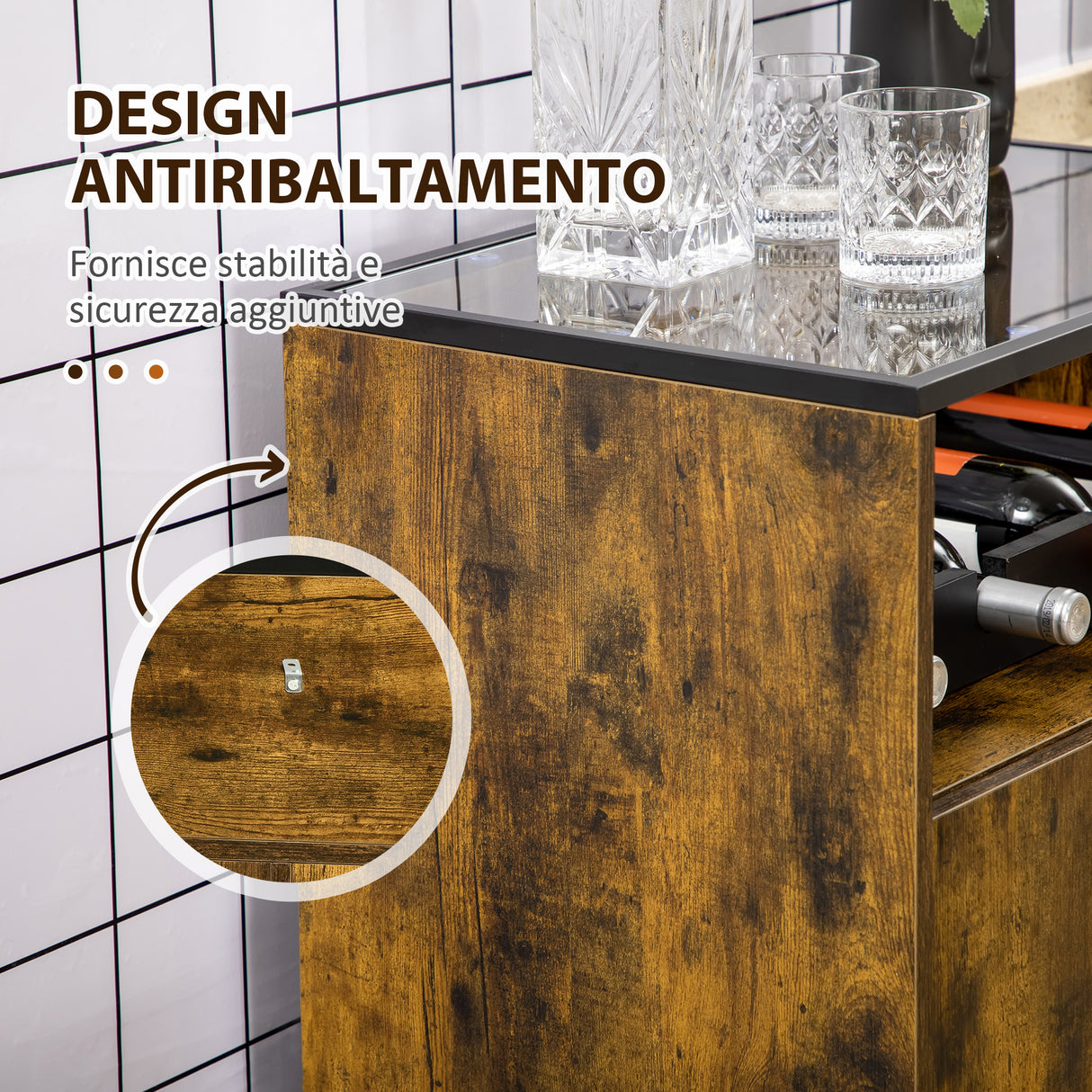 easycomfort easycomfort mobile multiuso con portabottiglie vani aperti e armadietto stile industriale 60x40x100cm marrone